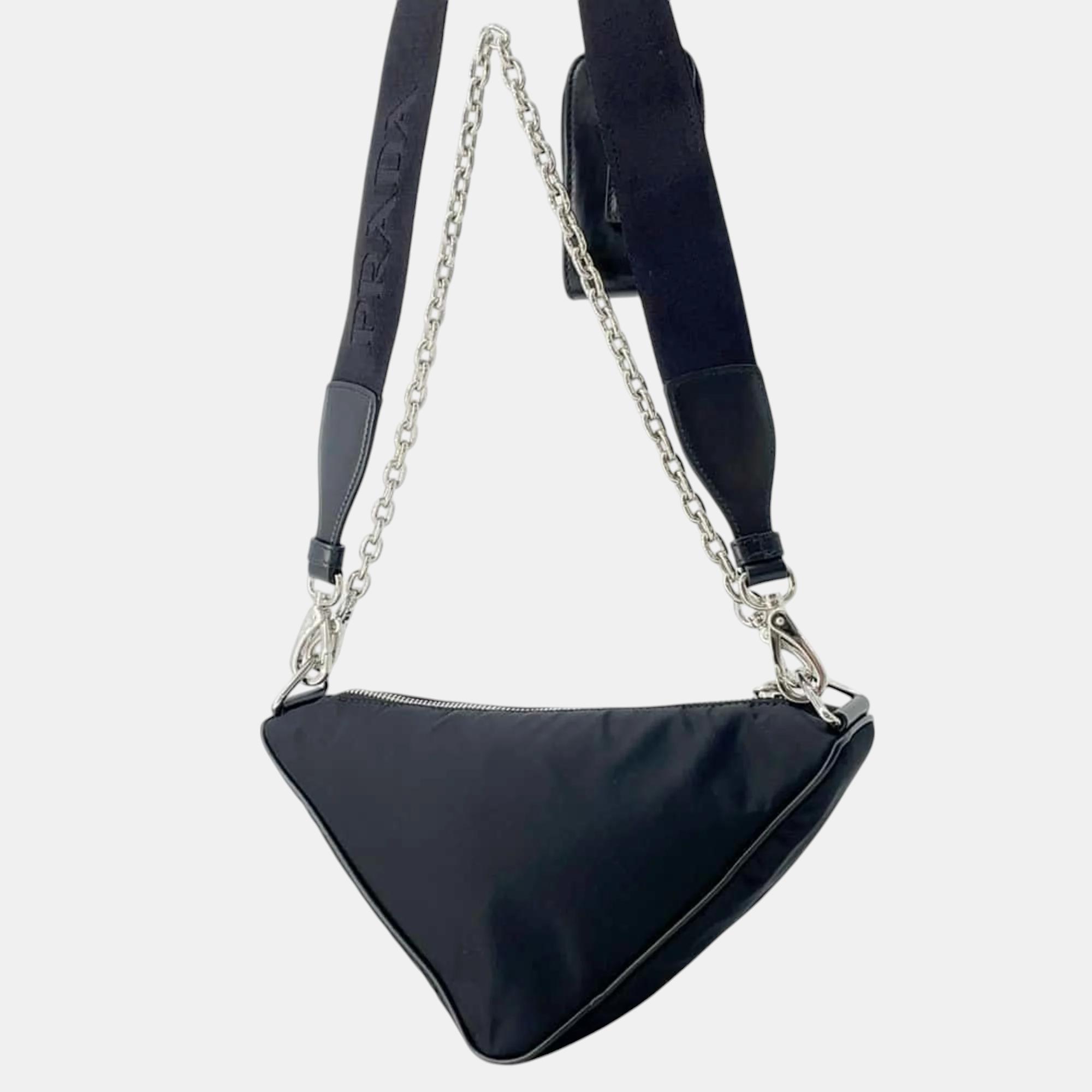 Prada Black Triangle Nylon Shoulder Bag