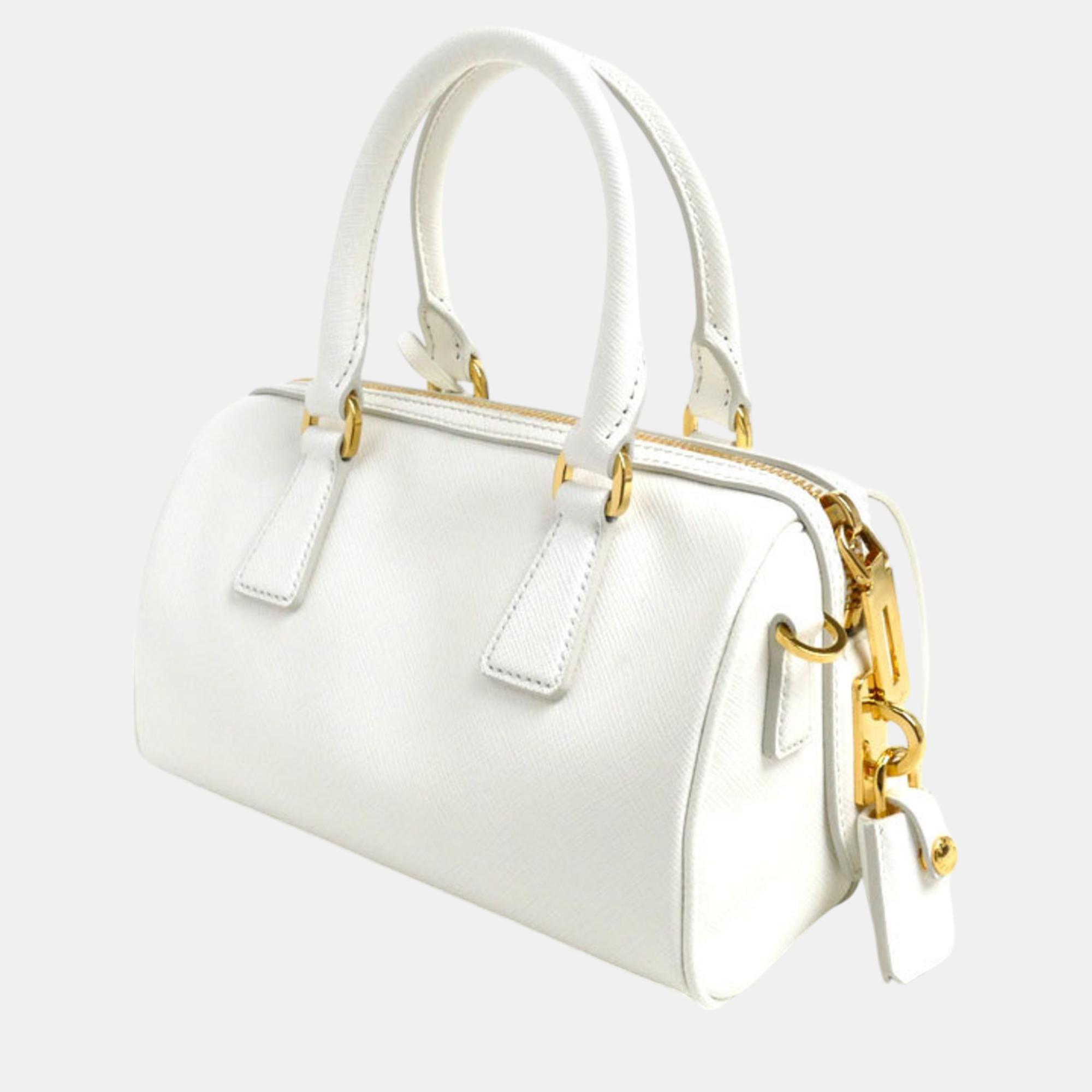 Prada Saffiano White Leather Shoulder Bag