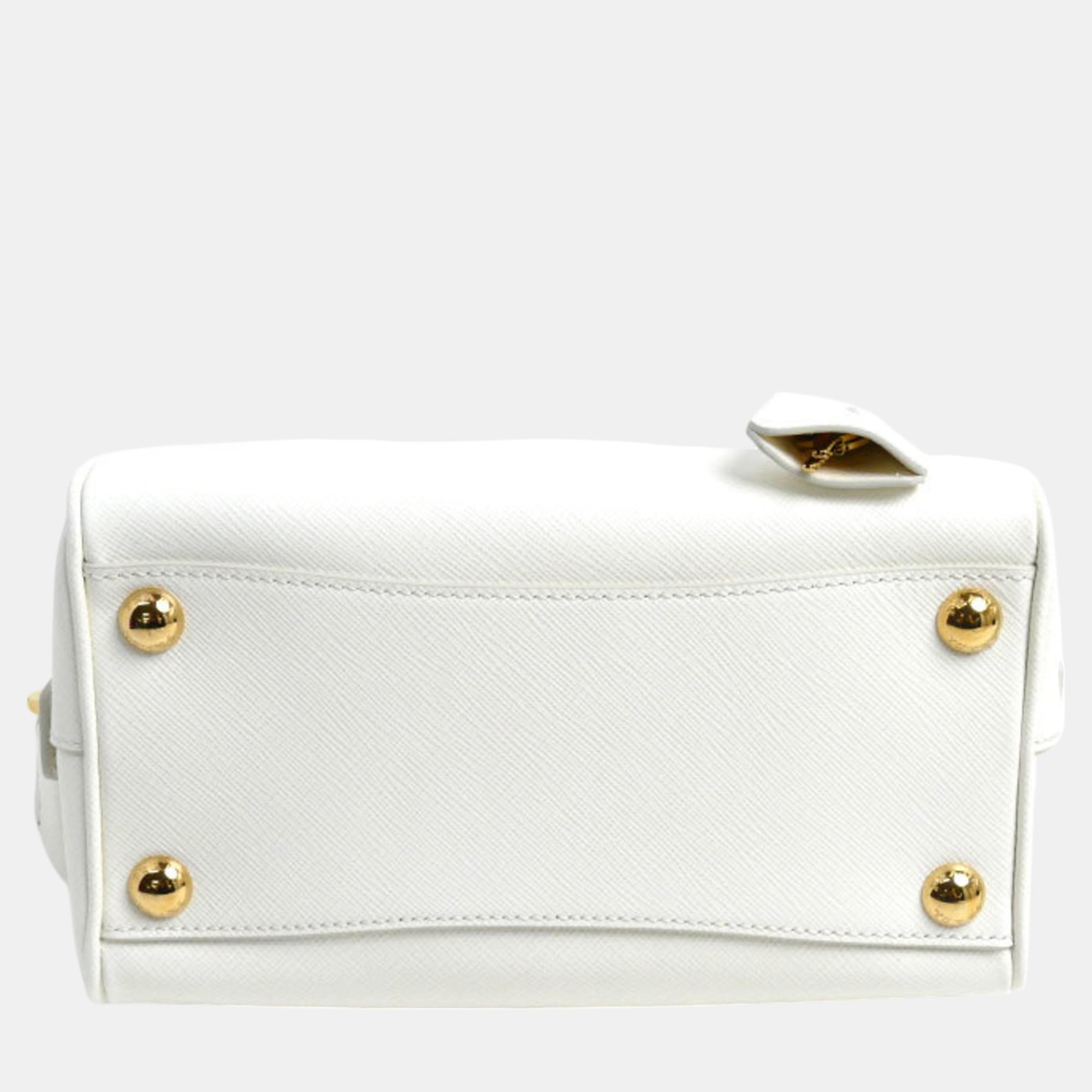 Prada Saffiano White Leather Shoulder Bag