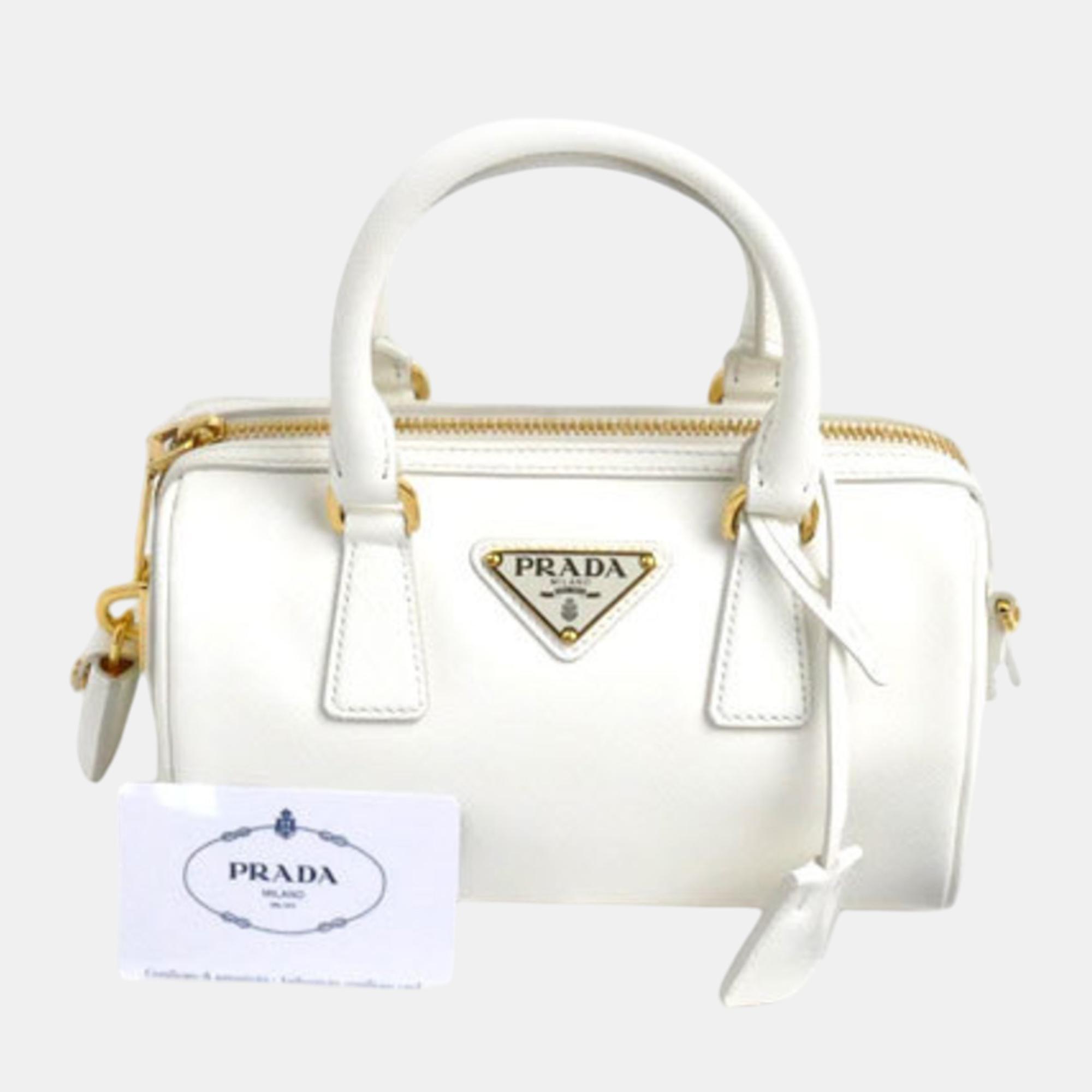 Prada Saffiano White Leather Shoulder Bag