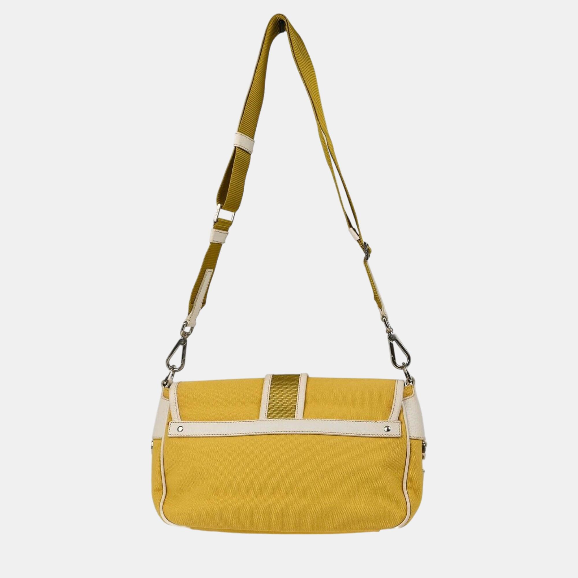 Prada Yellow Canvas Shoulder Bag