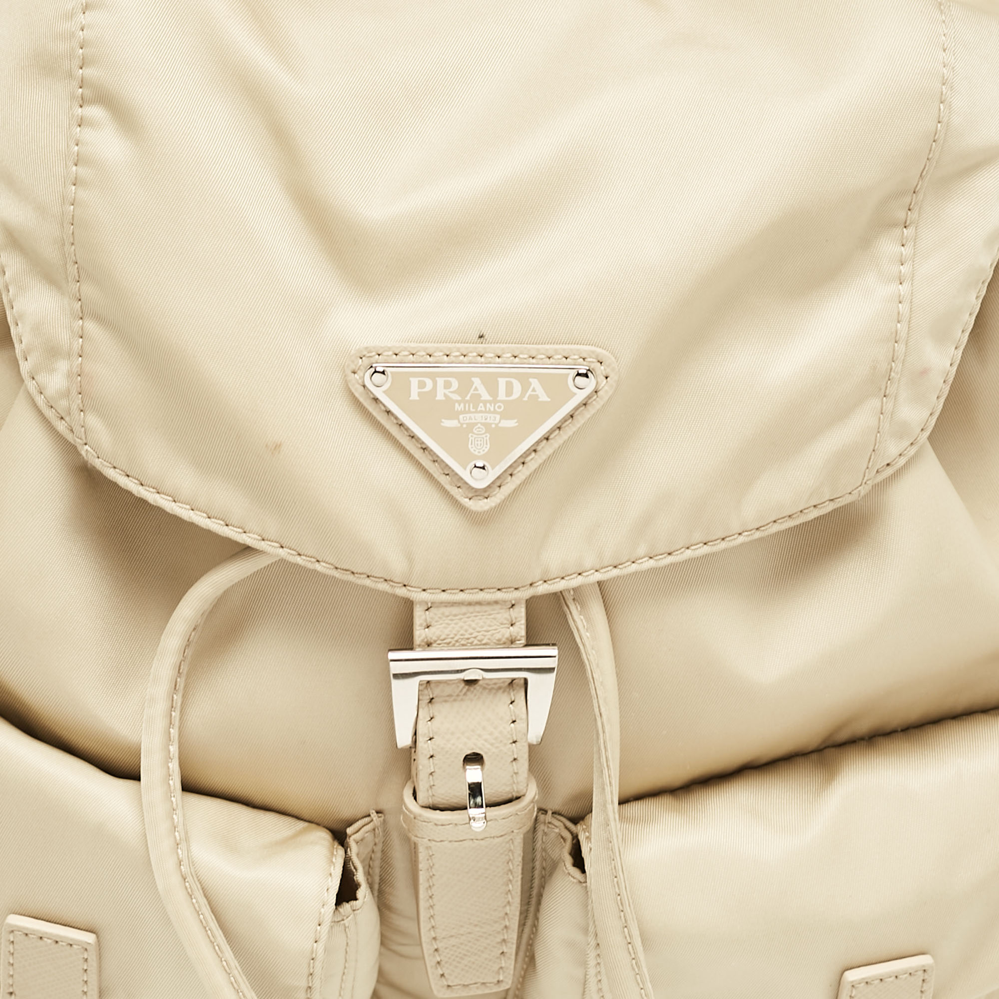 Prada Beige Nylon And Leather Drawstring Backpack