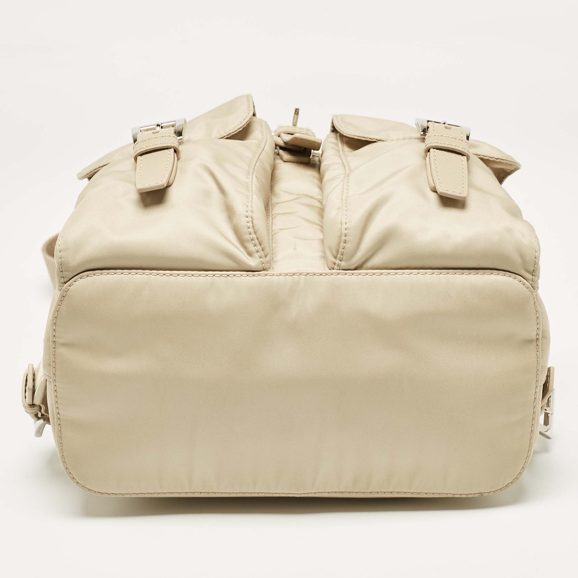 Prada Beige Nylon And Leather Drawstring Backpack