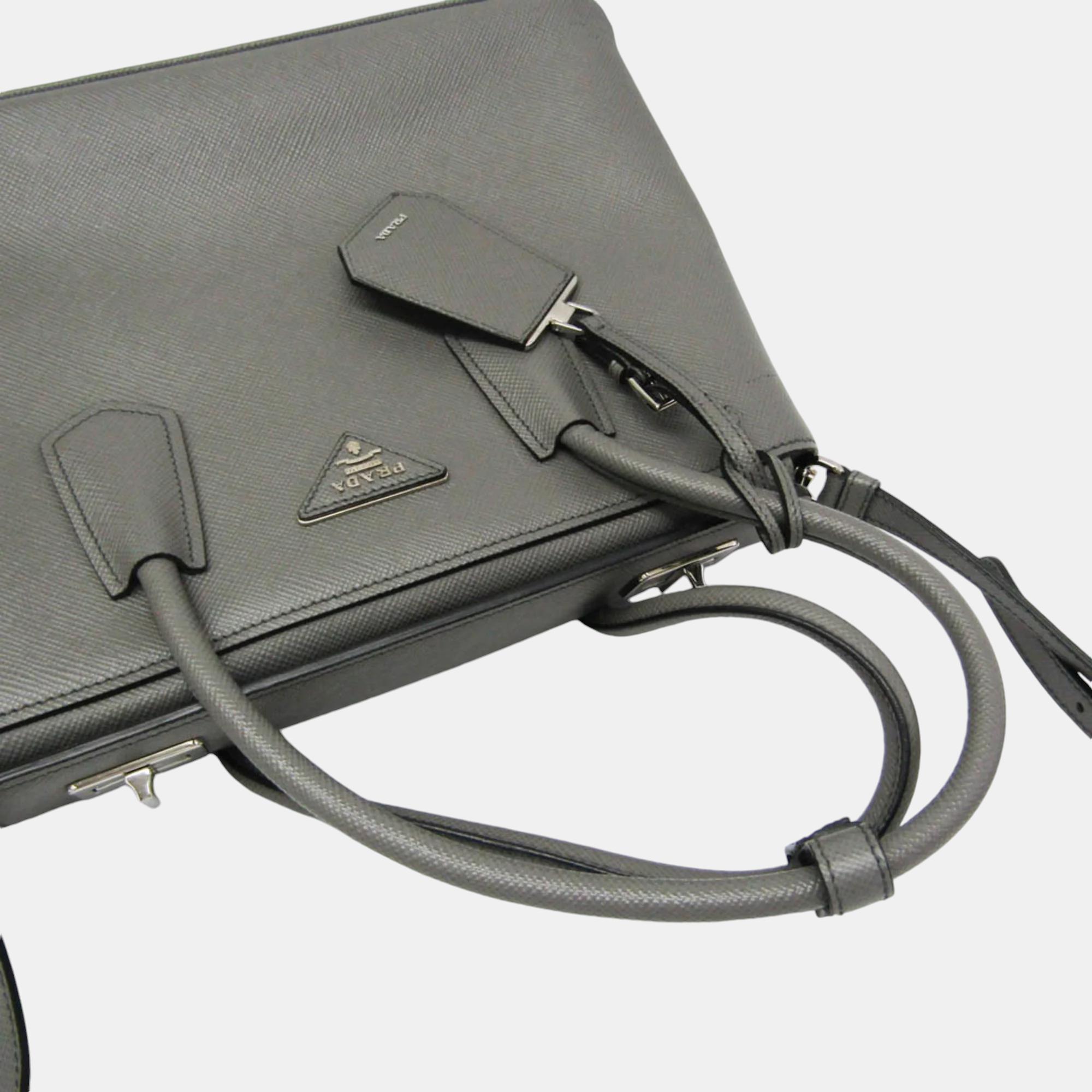 Prada Gray Saffiano Cuir Handbag