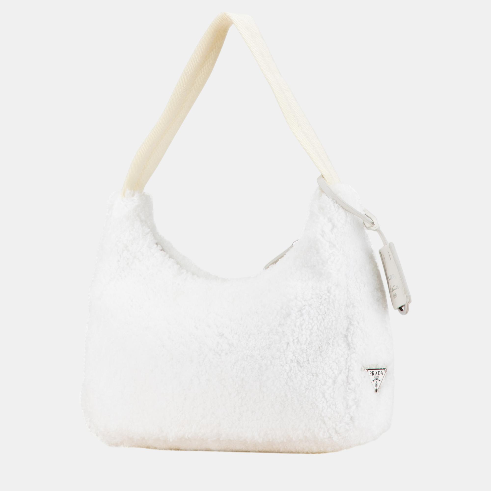 Prada White Mini Terry Re Edition 2000 Shoulder Bag