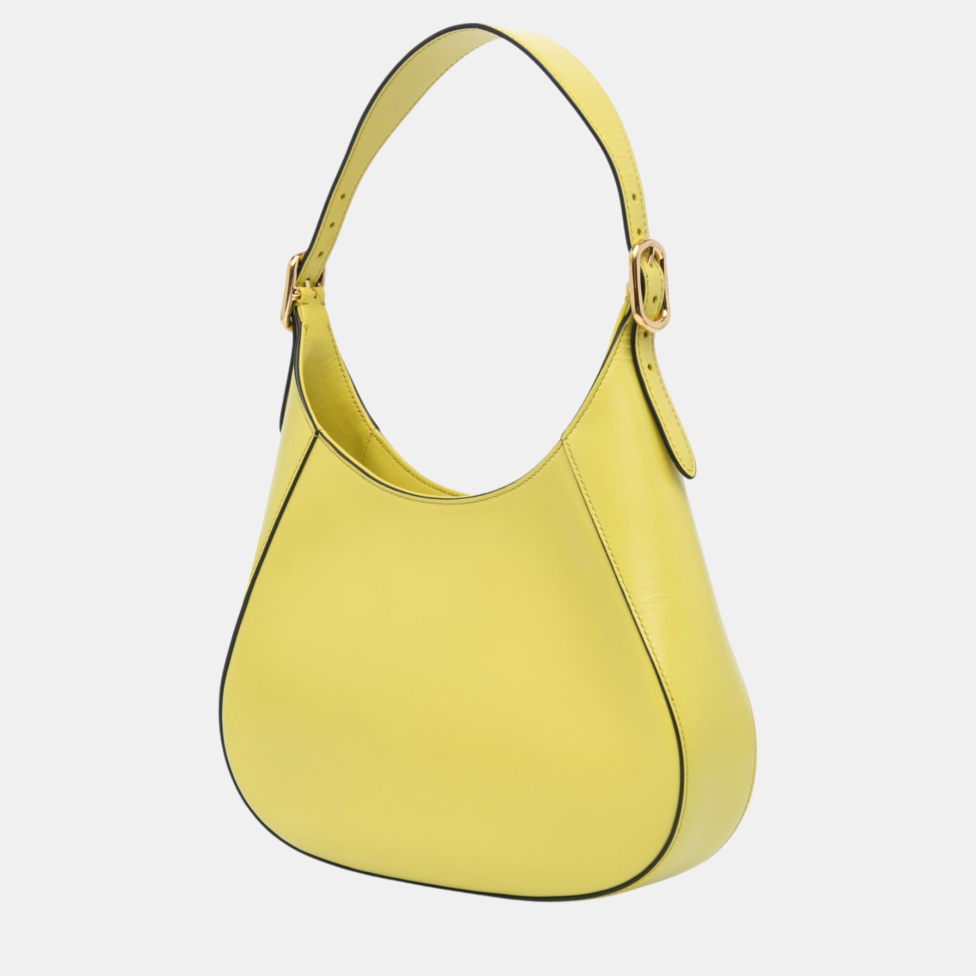 Prada Yellow Spazzolato Cleo Hobo Bag