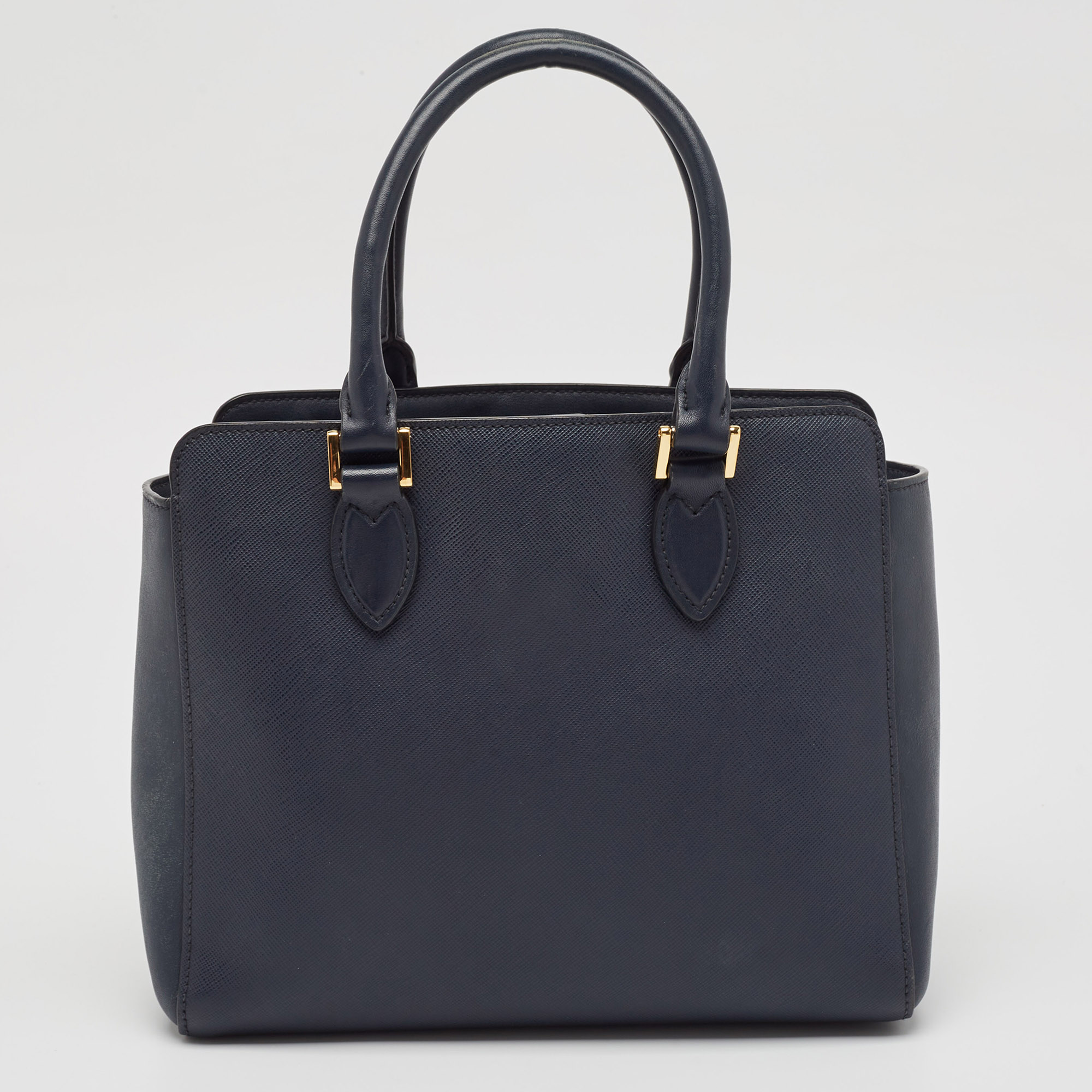 Prada Navy Blue Saffiano Lux And Soft Leather Small Tote