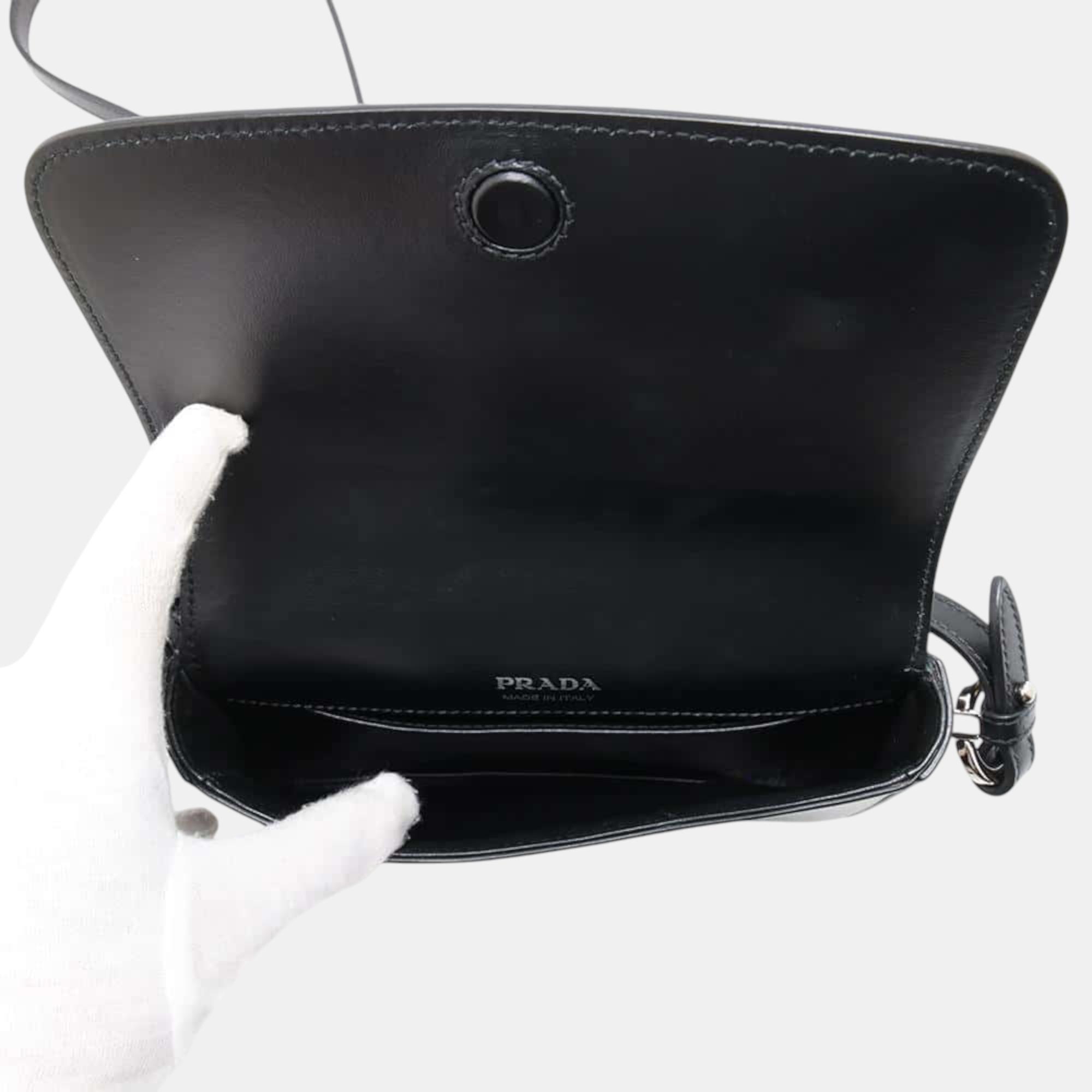 Prada Black Saffiano Leather Identity Shoulder Bag