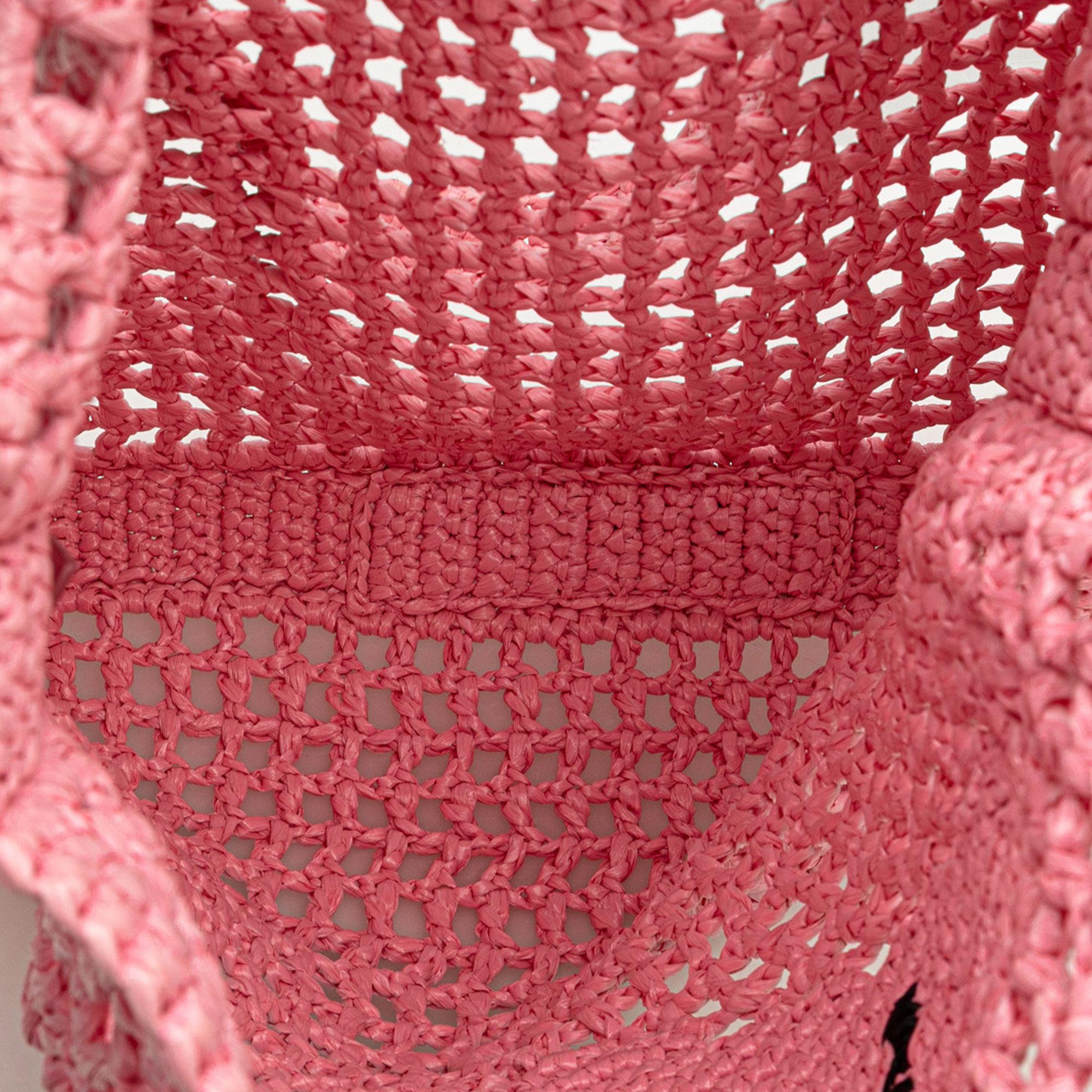 Prada Pink Crochet Raffia Logo Tote