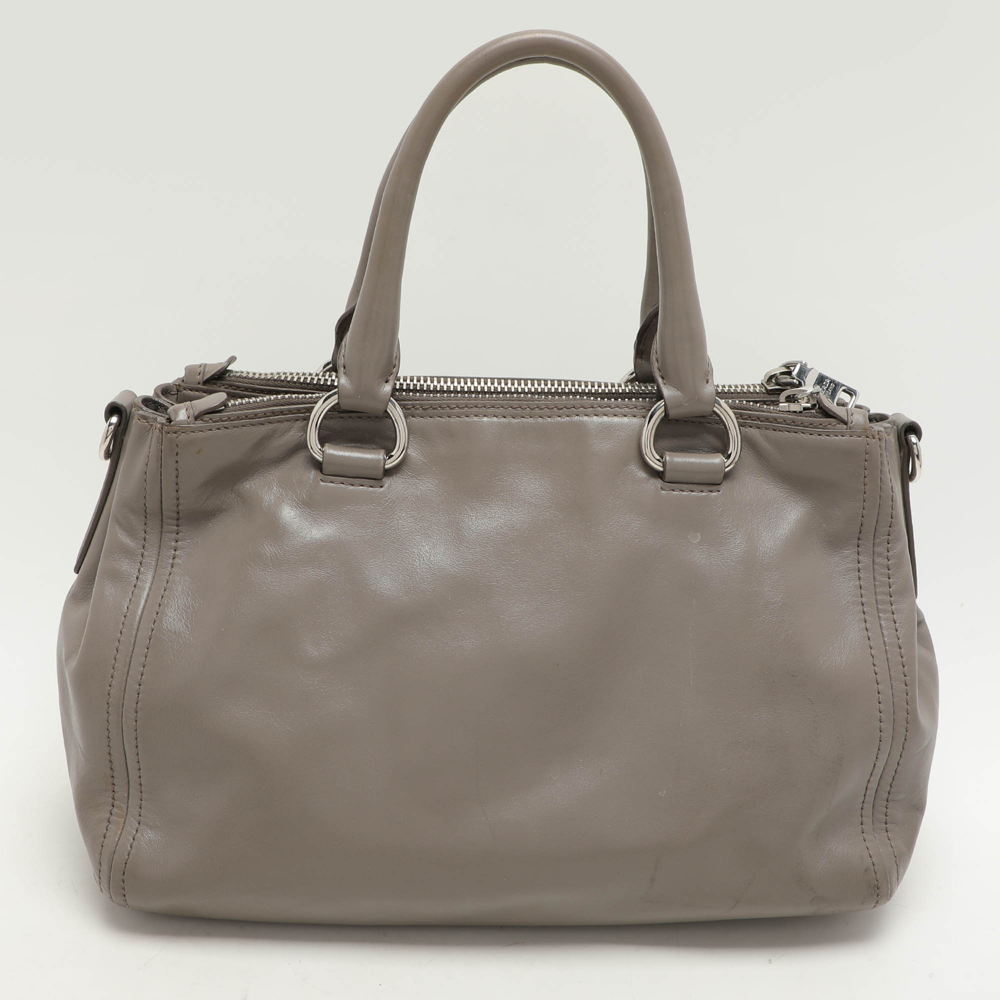 Prada Grey Leather Double Top Zip Satchel