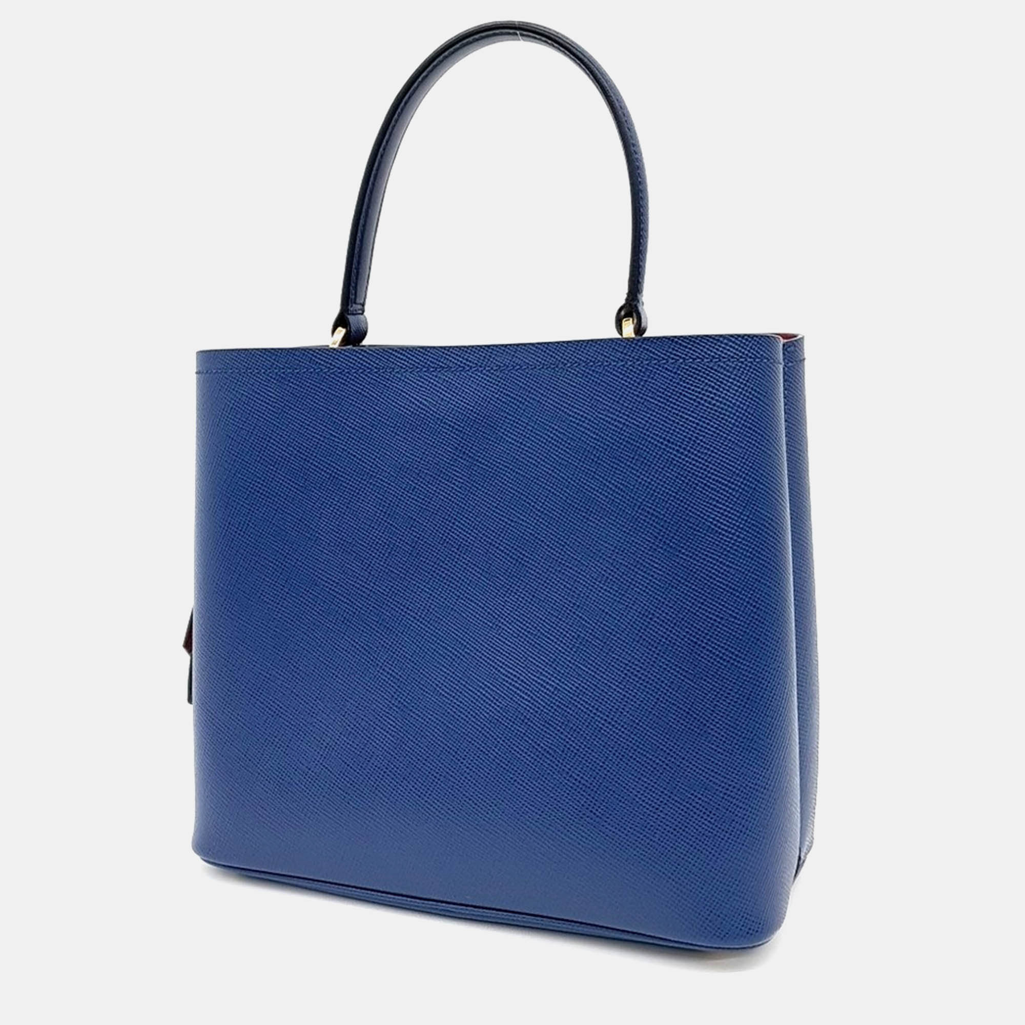 Prada Blue Leather Prada Saffiano Duble Tote Bag