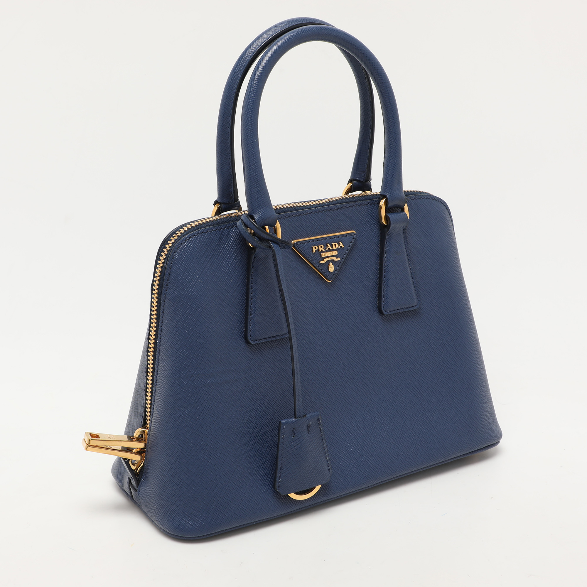 Prada Blue Saffiano Lux Leather Small Promenade Crossbody Bag