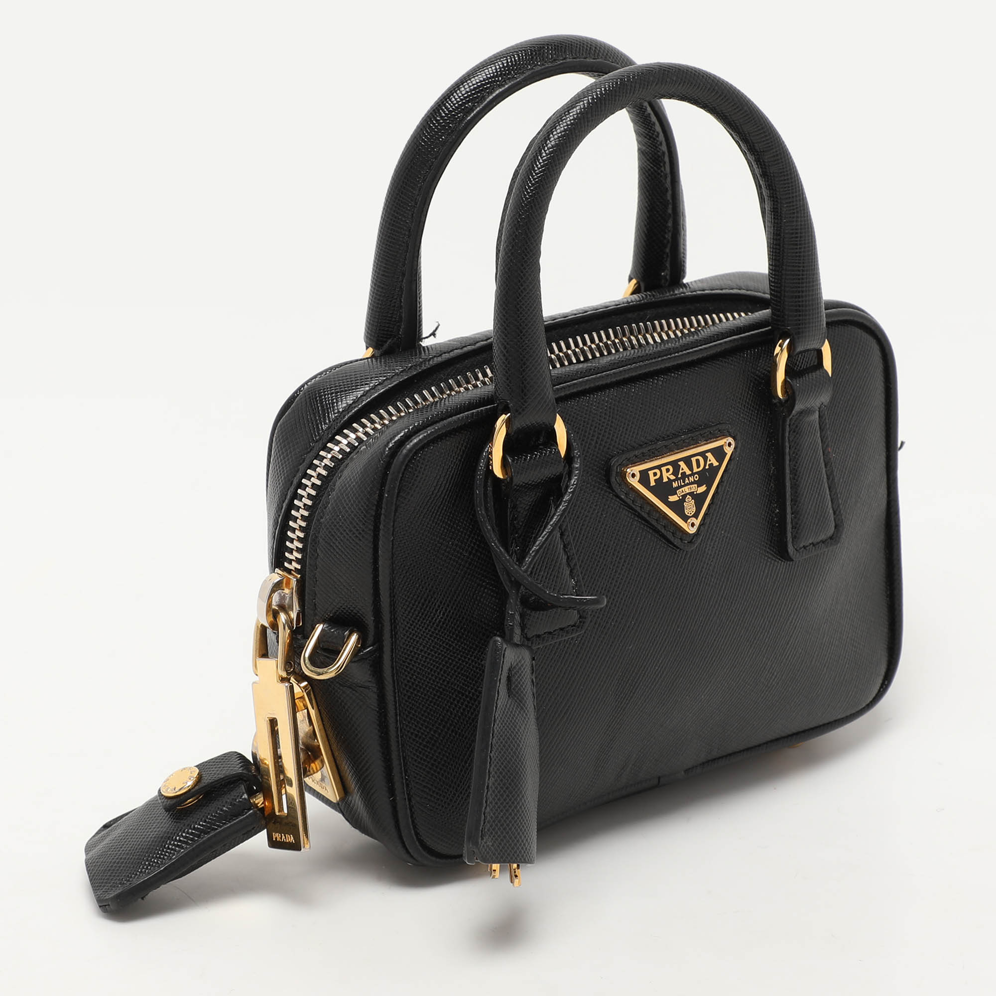 Prada Black Saffiano Lux Leather Mini Crossbody Bag