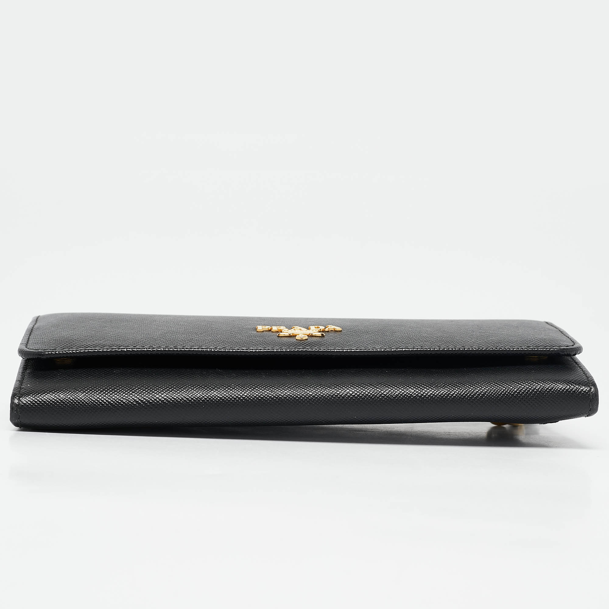 Prada Black Saffiano Metal Leather Flap Continental Wallet