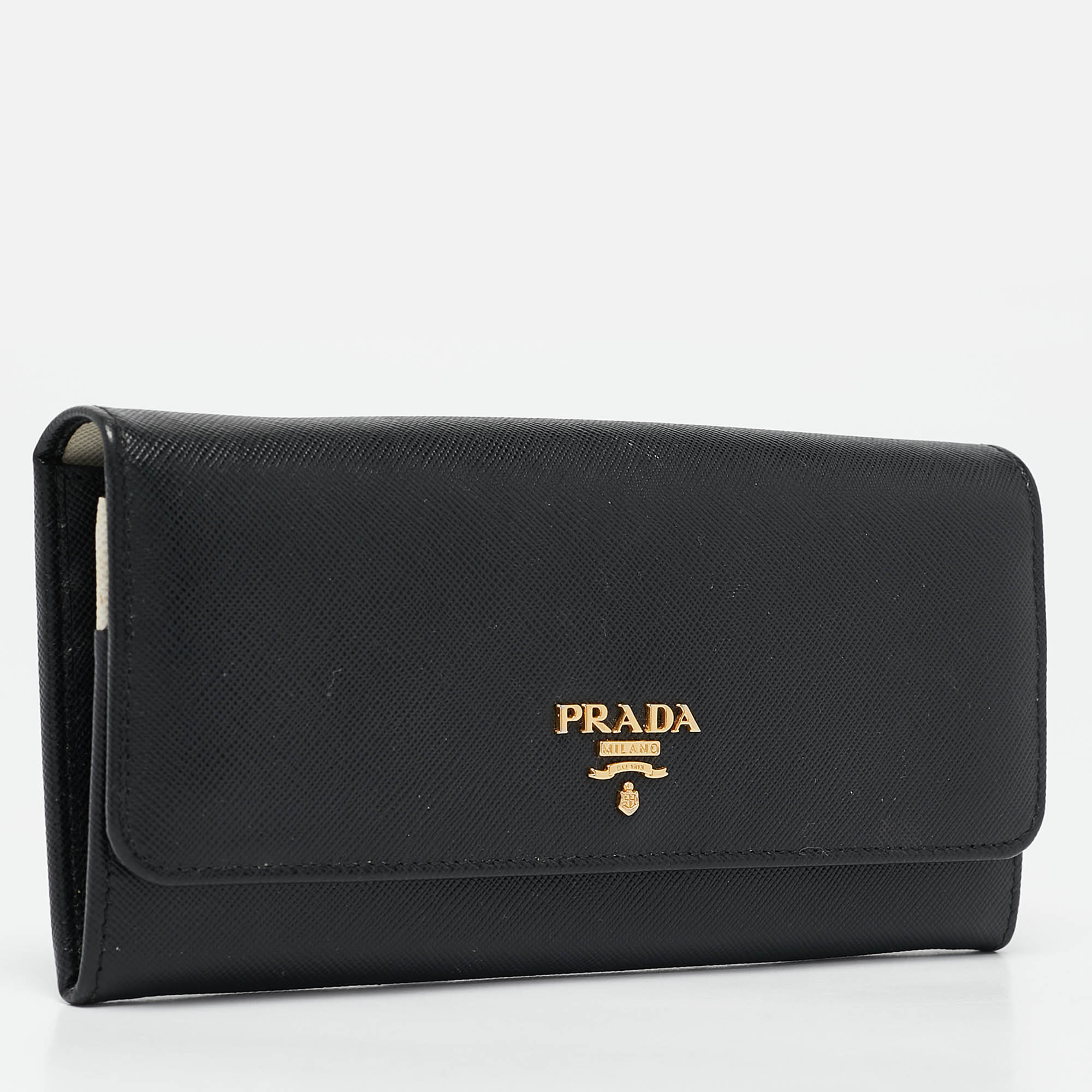 Prada Black Saffiano Metal Leather Flap Continental Wallet