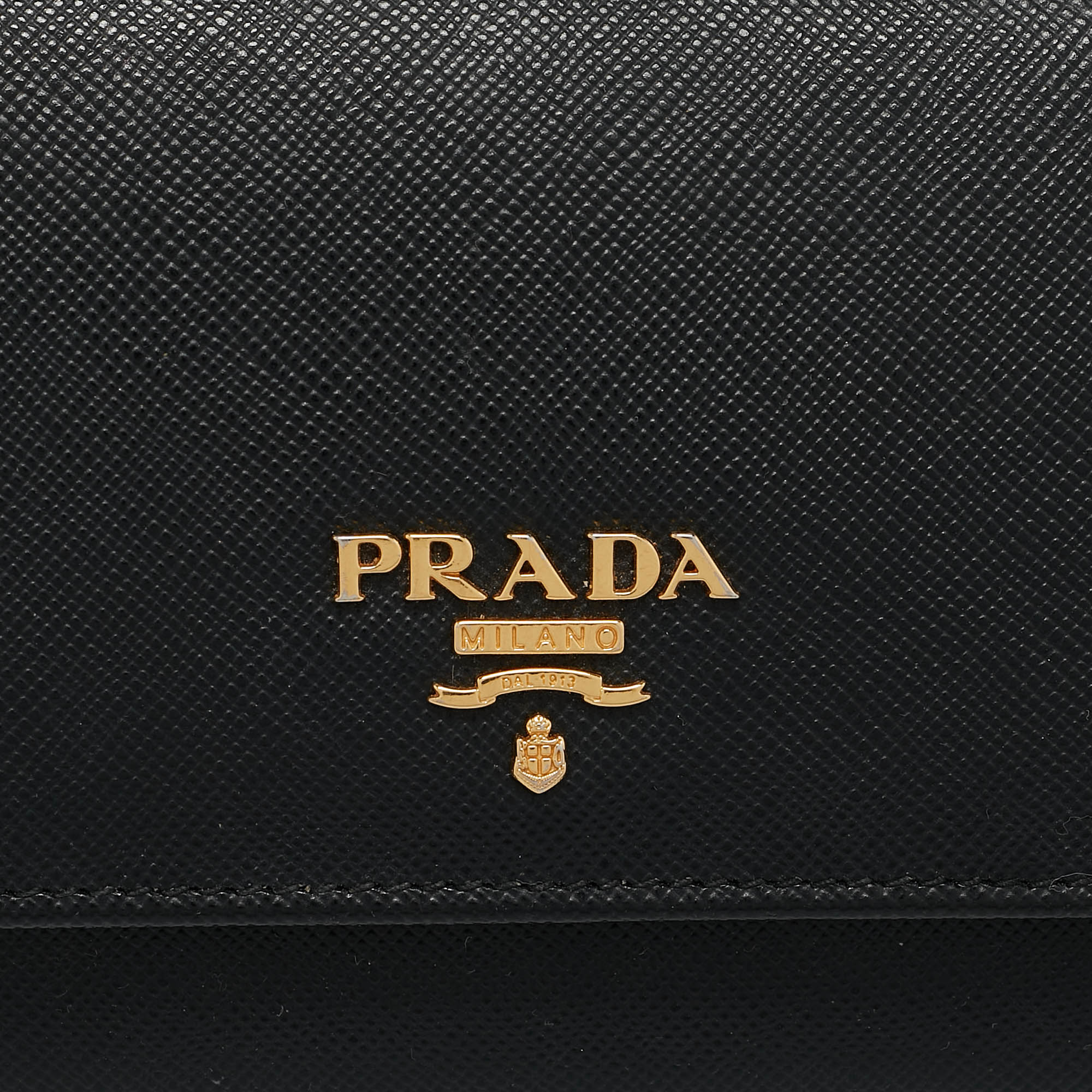 Prada Black Saffiano Metal Leather Flap Continental Wallet