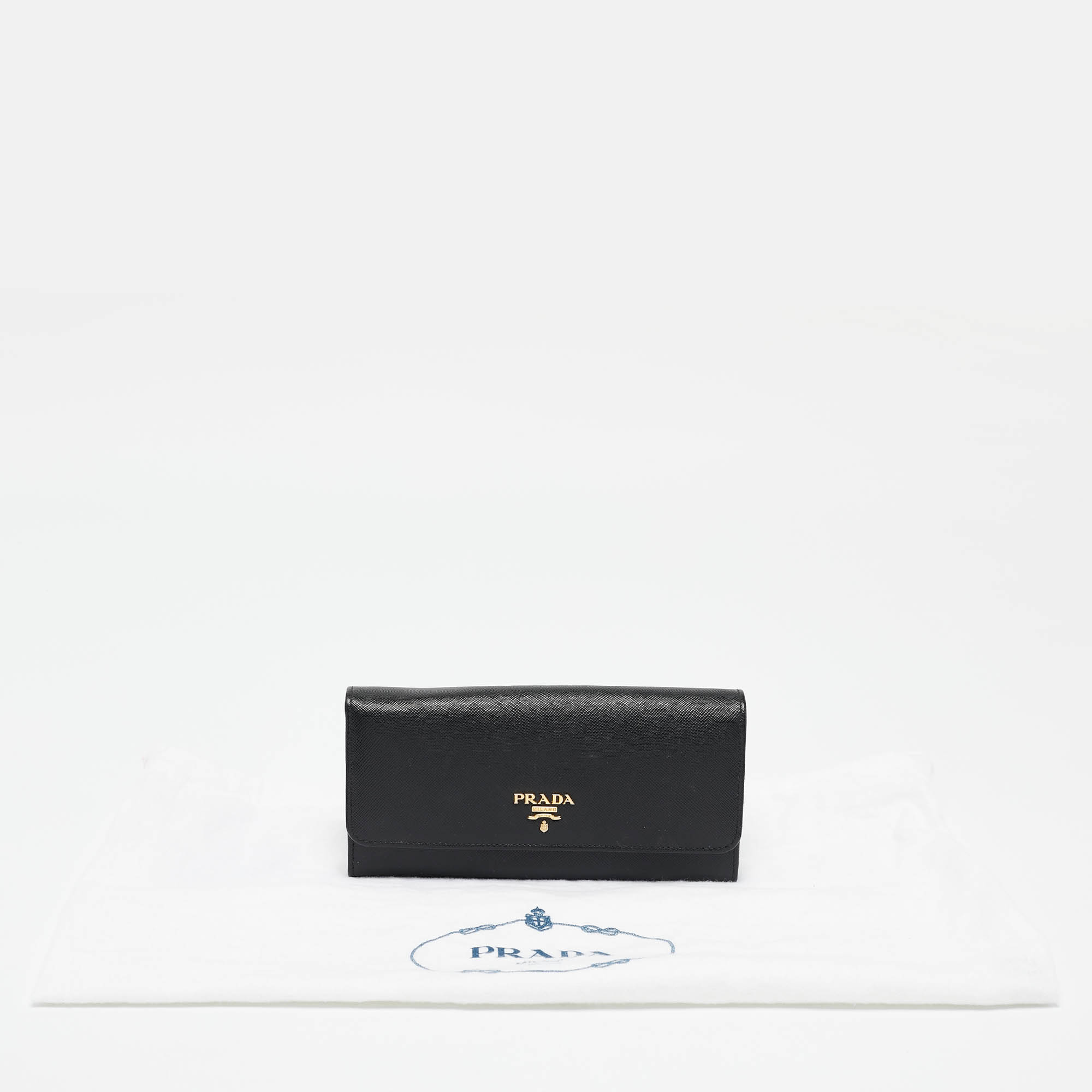 Prada Black Saffiano Metal Leather Flap Continental Wallet