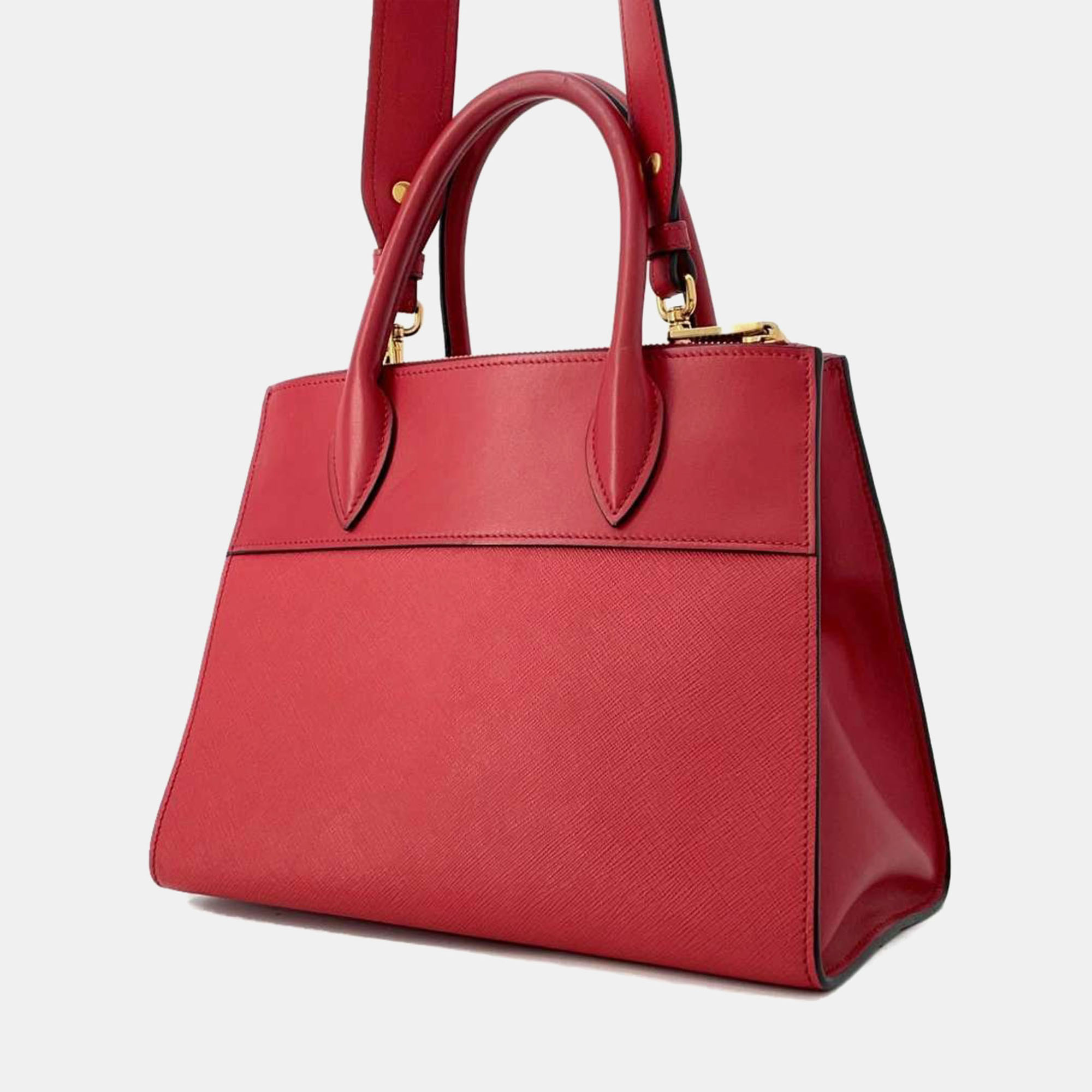 Prada Red Saffiano Leather Paradigm Handbag