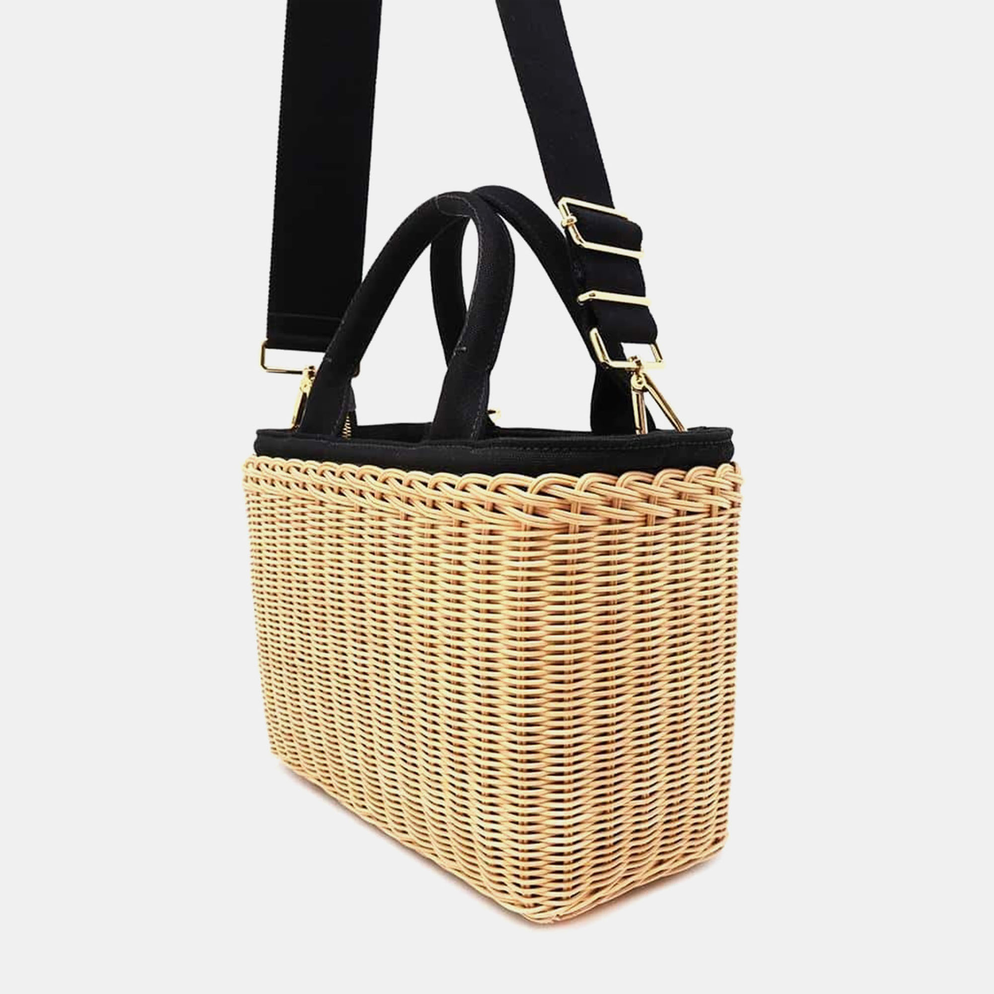 Prada Beige/Black Straw Canvas Wicker Basket Bag