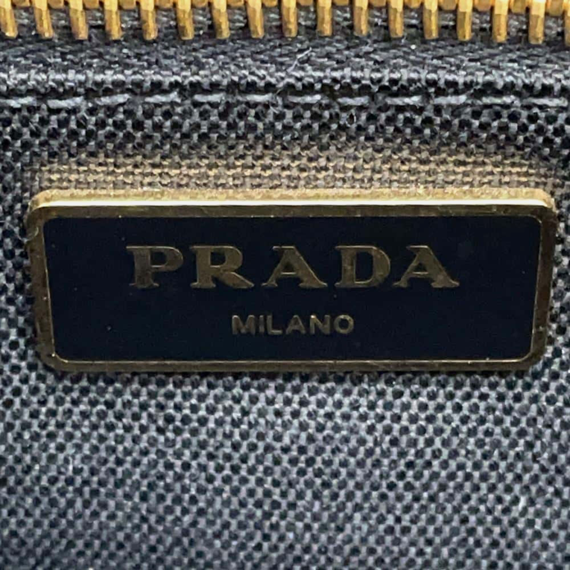 Prada Beige/Black Straw Canvas Wicker Basket Bag