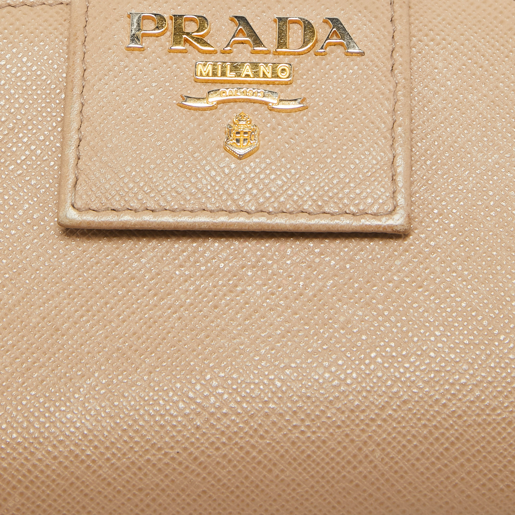 Prada Beige Saffiano Metal Leather Flap French Wallet