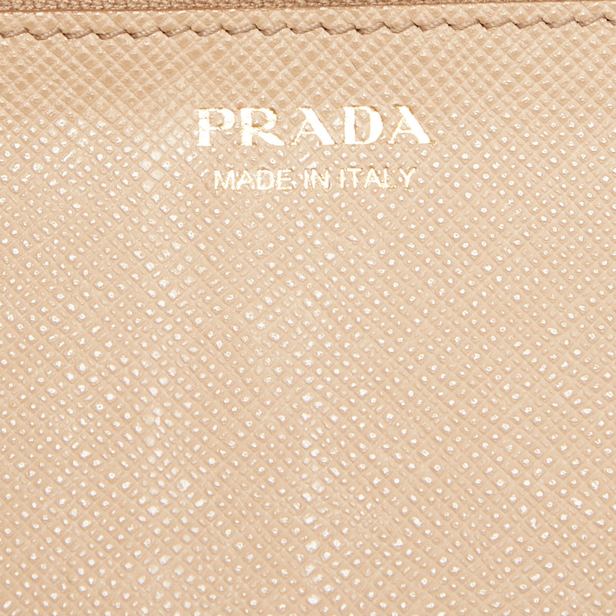 Prada Beige Saffiano Metal Leather Flap French Wallet