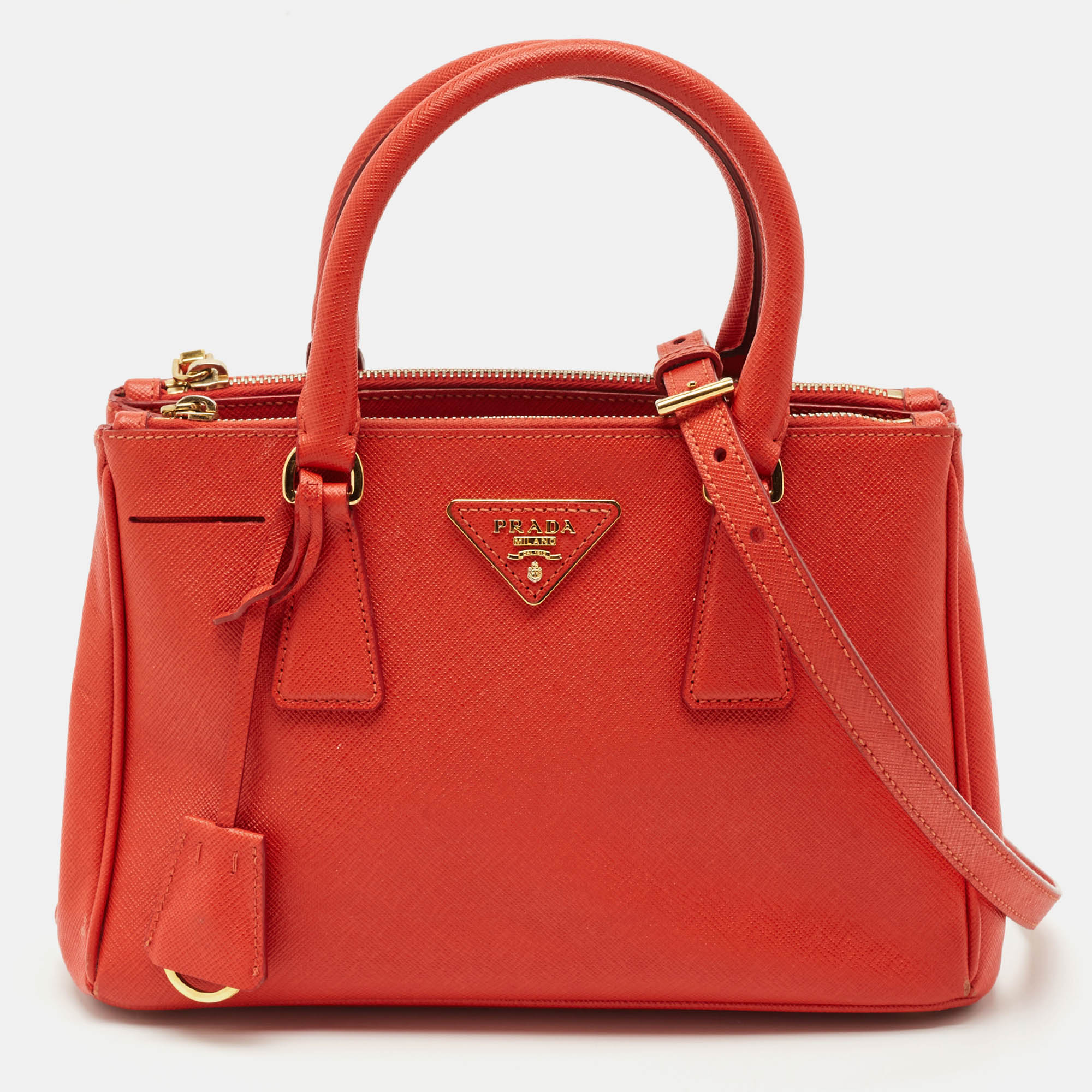 Prada Orange Saffiano Lux Leather Small Galleria Double Zip Tote
Prada Orange Saffiano Lux Leather Small Galleria Double Zip Tote