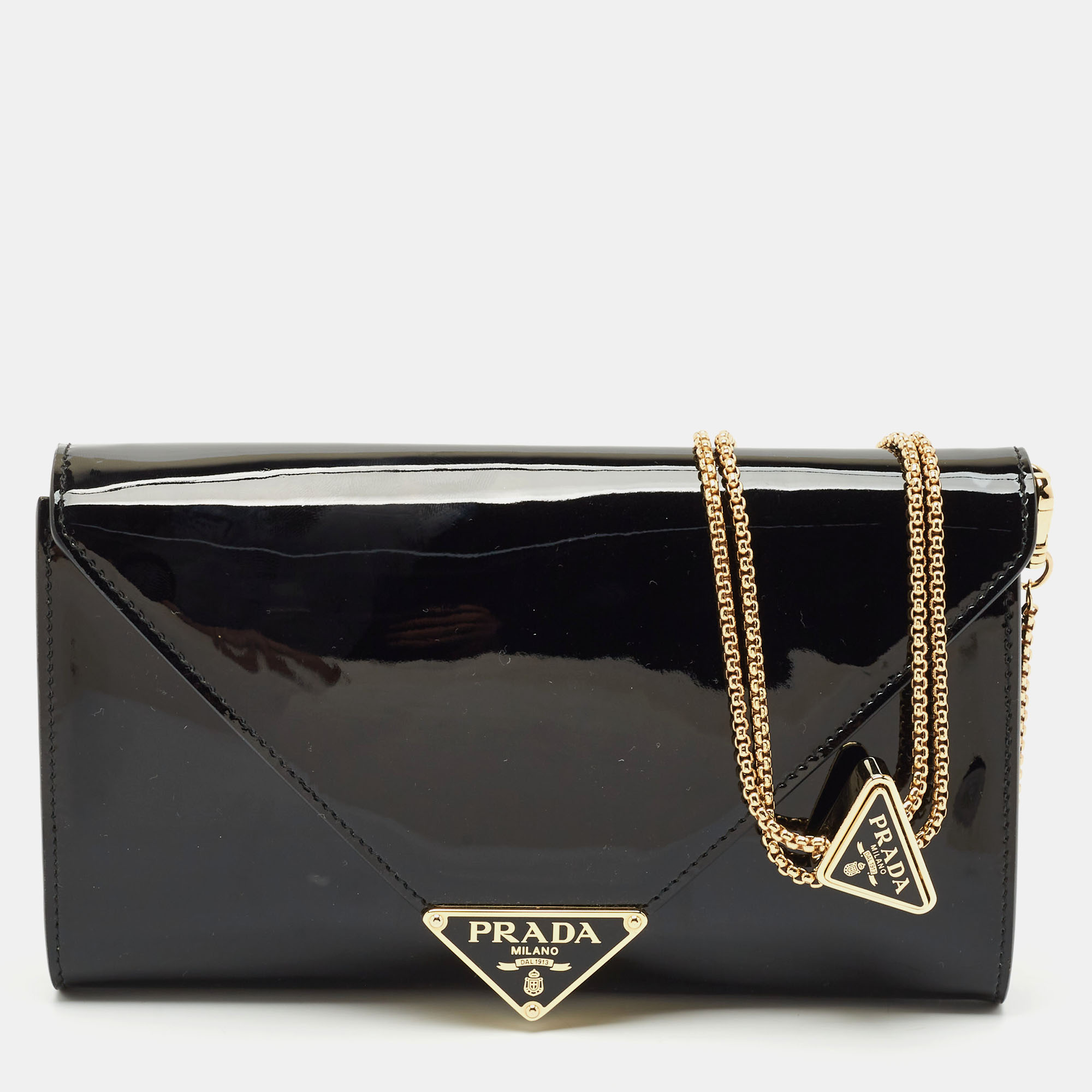 Prada Black Patent Leather Enamel Triangle Logo Wallet On Chain
Prada Black Patent Leather Enamel Triangle Logo Wallet On Chain