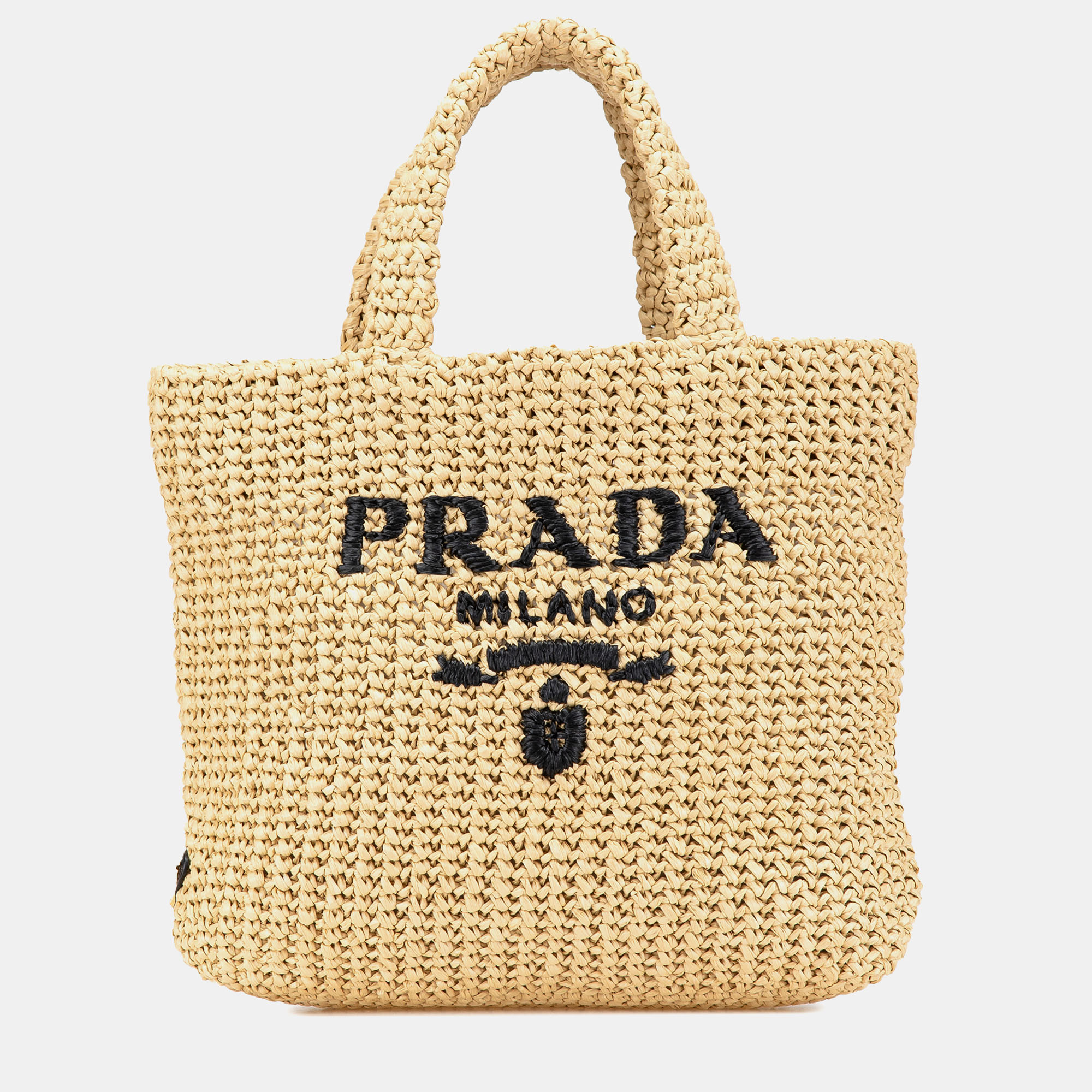 Prada Beige Small Raffia Effect Crochet Embroidered Logo Tote
Prada Beige Small Raffia Effect Crochet Embroidered Logo Tote