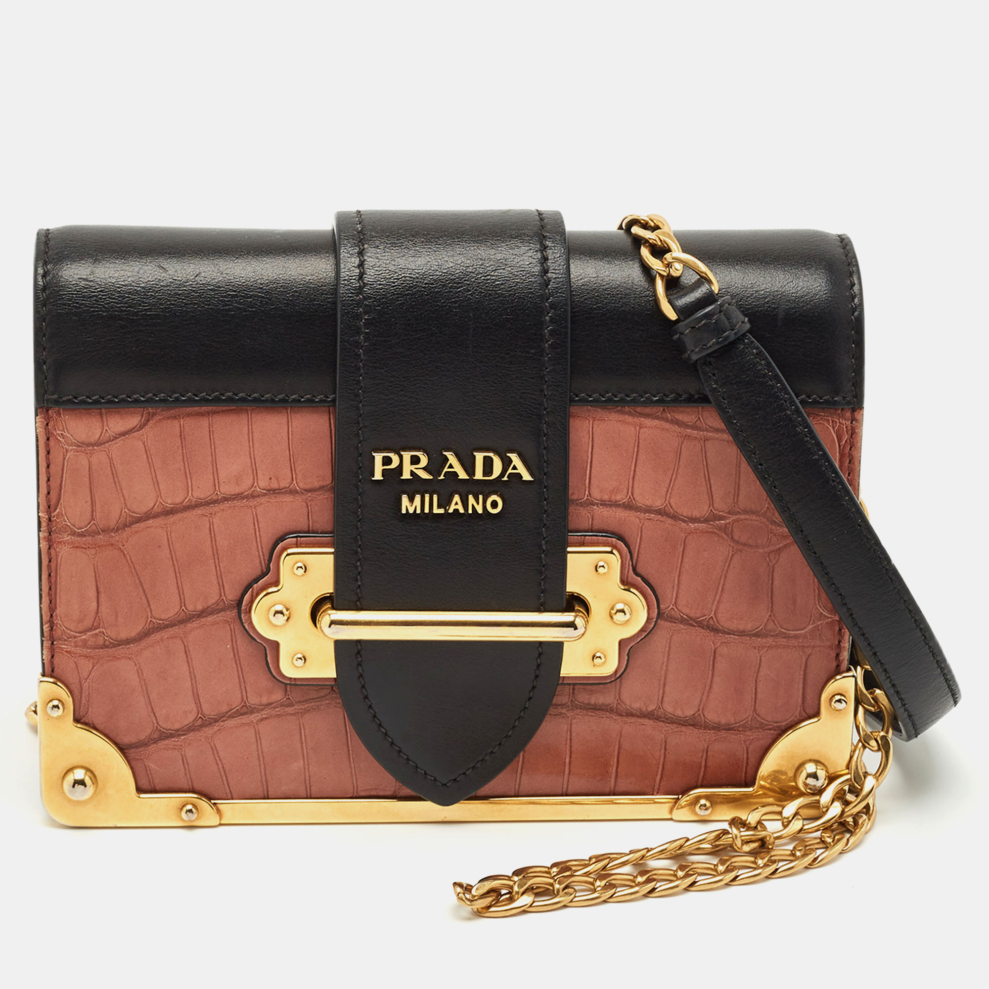 Prada Black/Beige Crocodile and Leather Cahier Flap Shoulder Bag
Prada Black/Beige Crocodile and Leather Cahier Flap Shoulder Bag