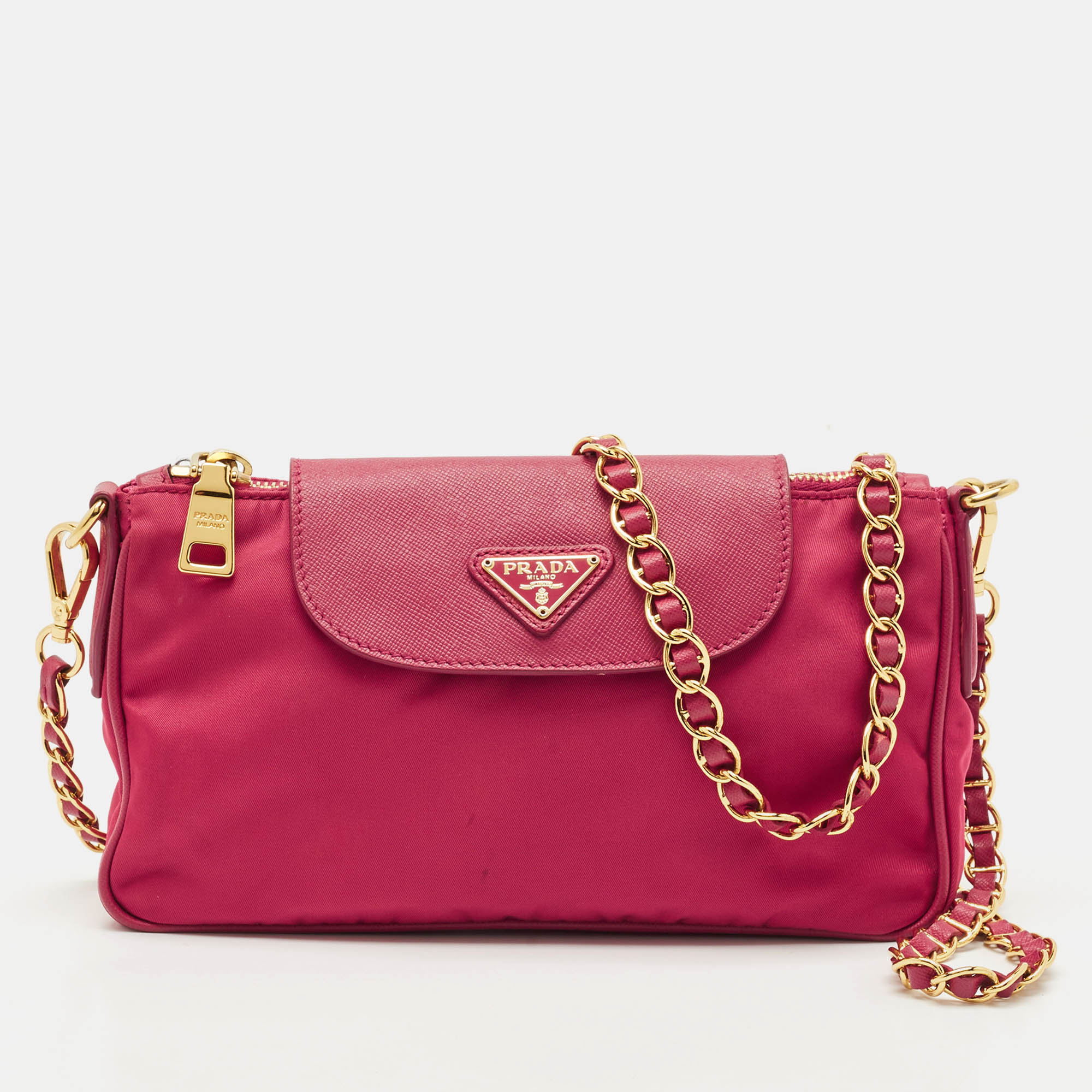 Prada Fuchsia Nylon and Saffiano Leather Chain Crossbody Bag, Pink
Prada Fuchsia Nylon and Saffiano Leather Chain Crossbody Bag, Pink