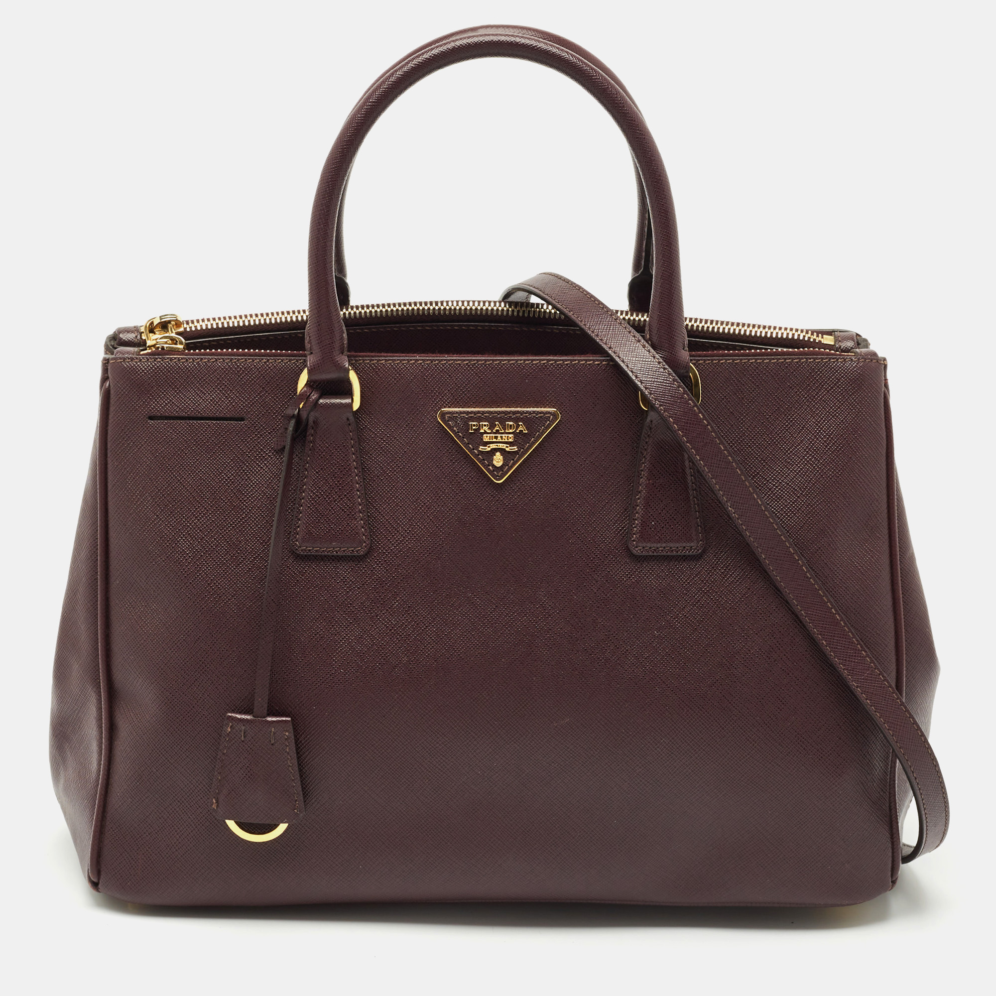 Prada Dark Purple Saffiano Leather Medium Double Zip Tote - Prada - Modalova