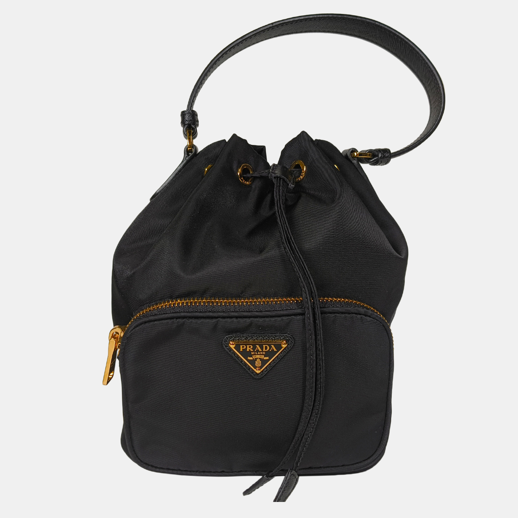 Prada Duet Black Re-Nylon Bucket Bag