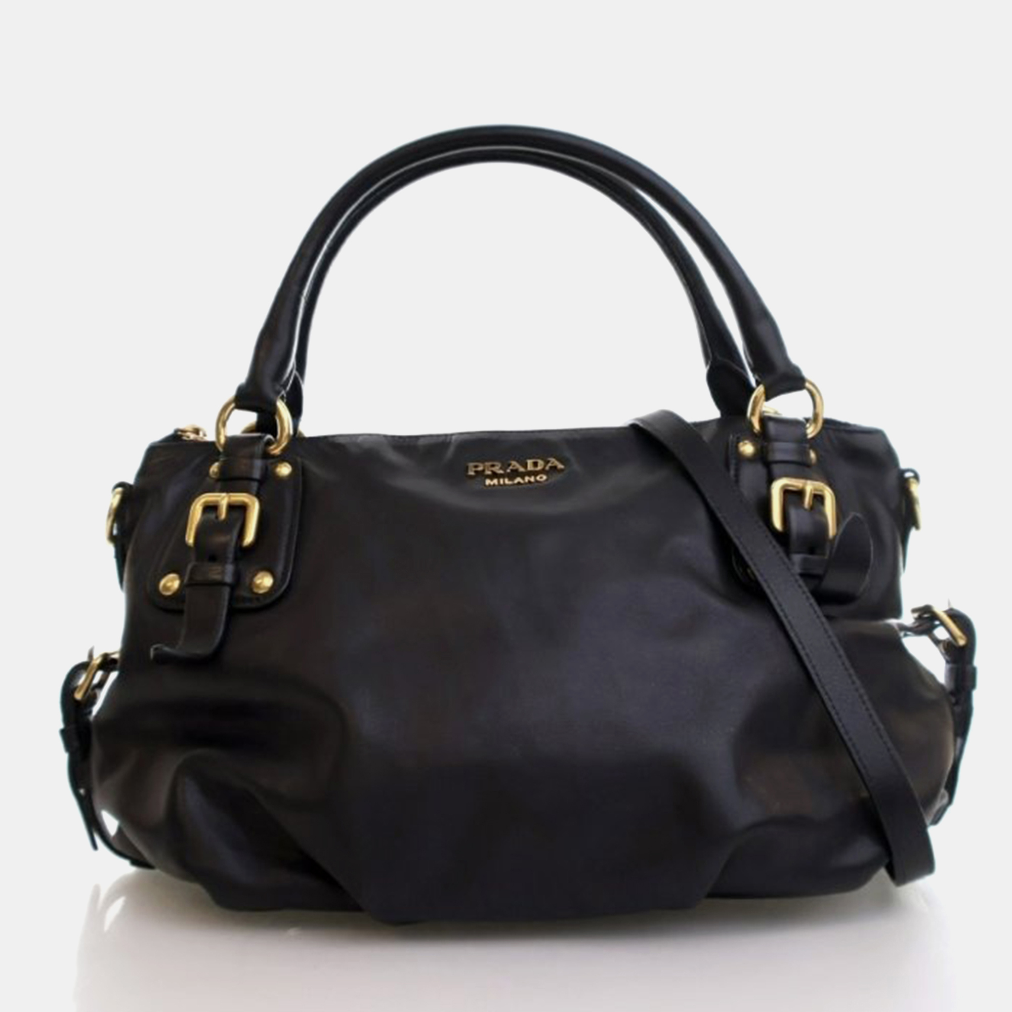 Prada Medium Black Vitello Leather Tote Bag - Prada - Modalova
