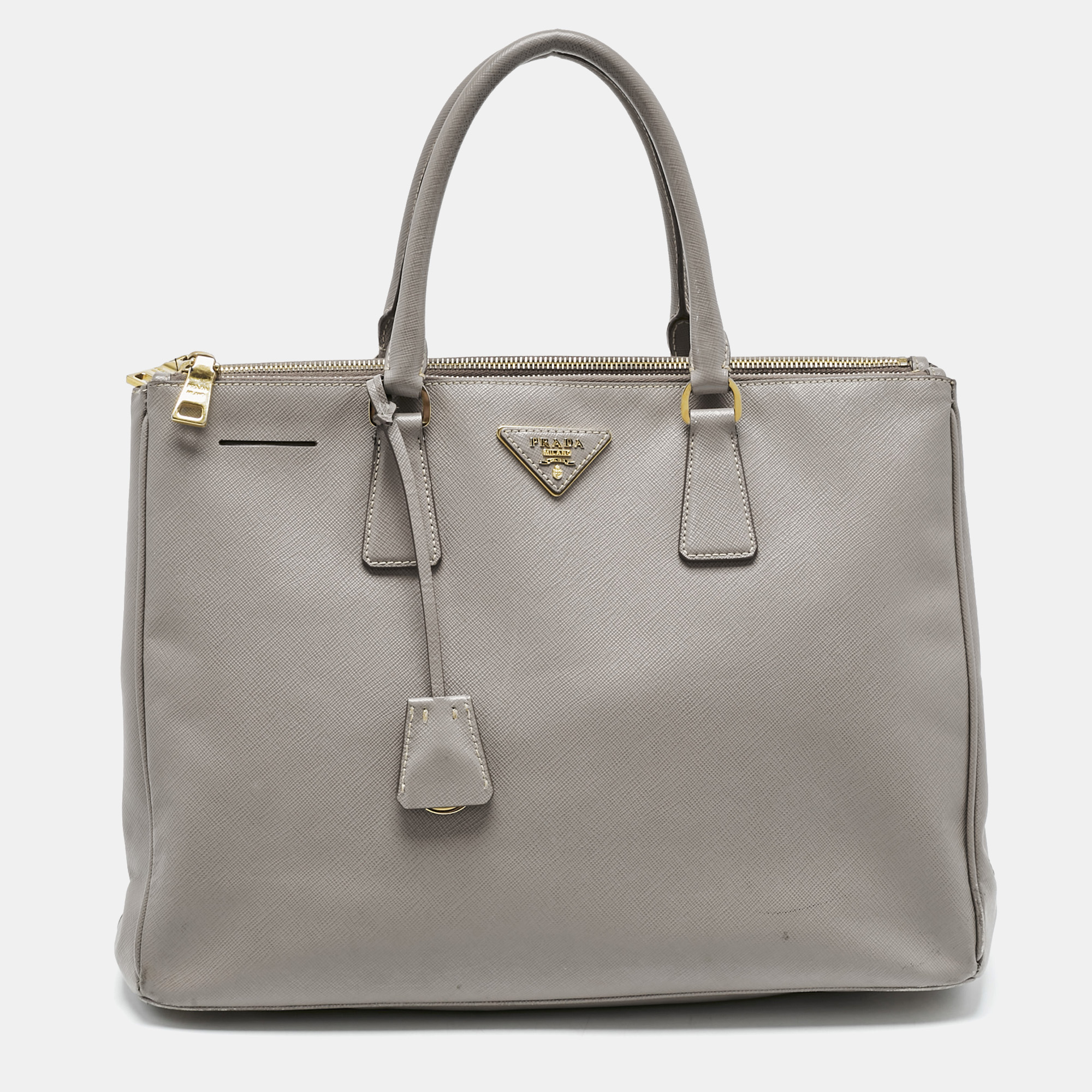 Prada Grey Saffiano Leather Large Double Zip Tote - Prada - Modalova