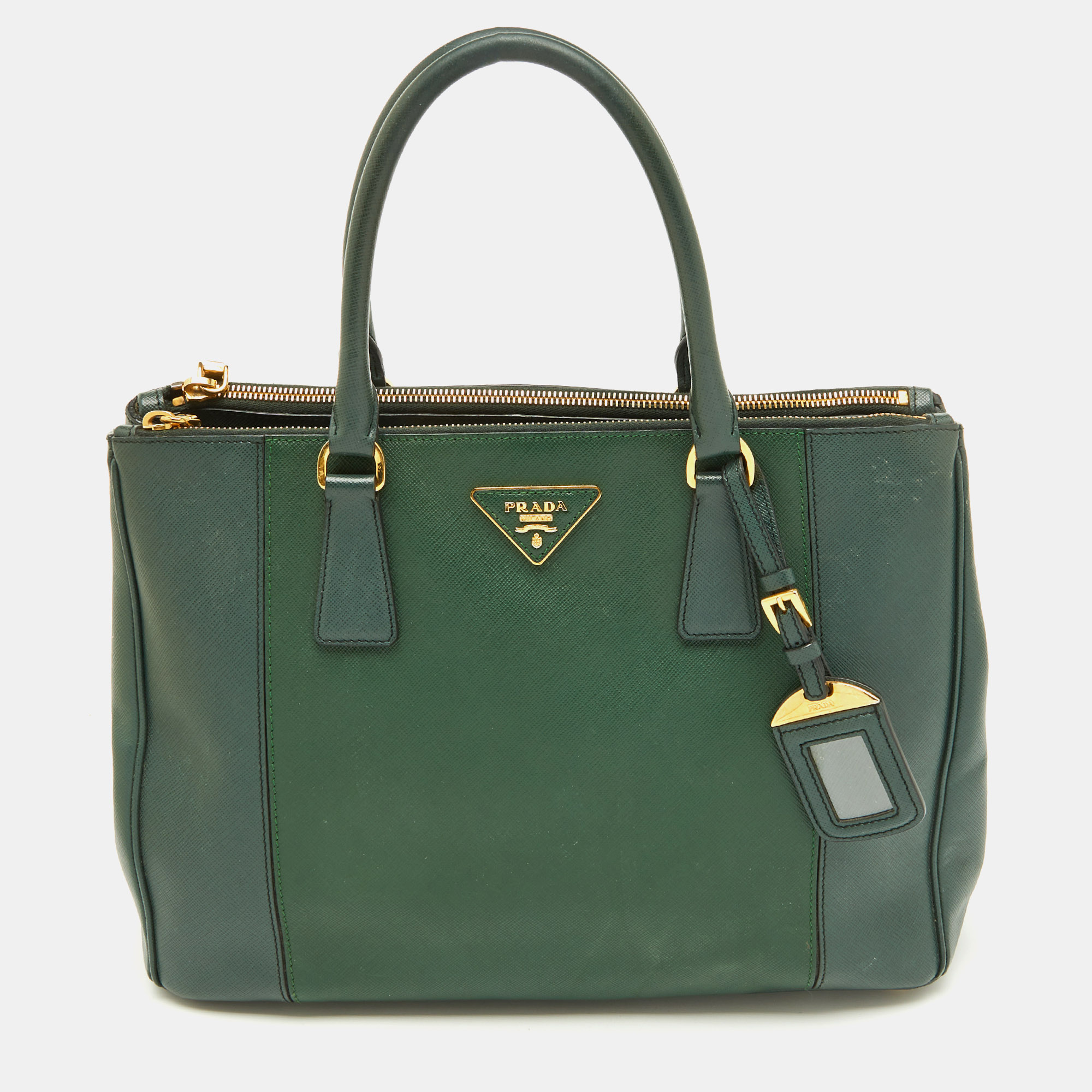 Prada Dark Green Saffiano Leather Medium Galleria Double Zip Tote - Prada - Modalova