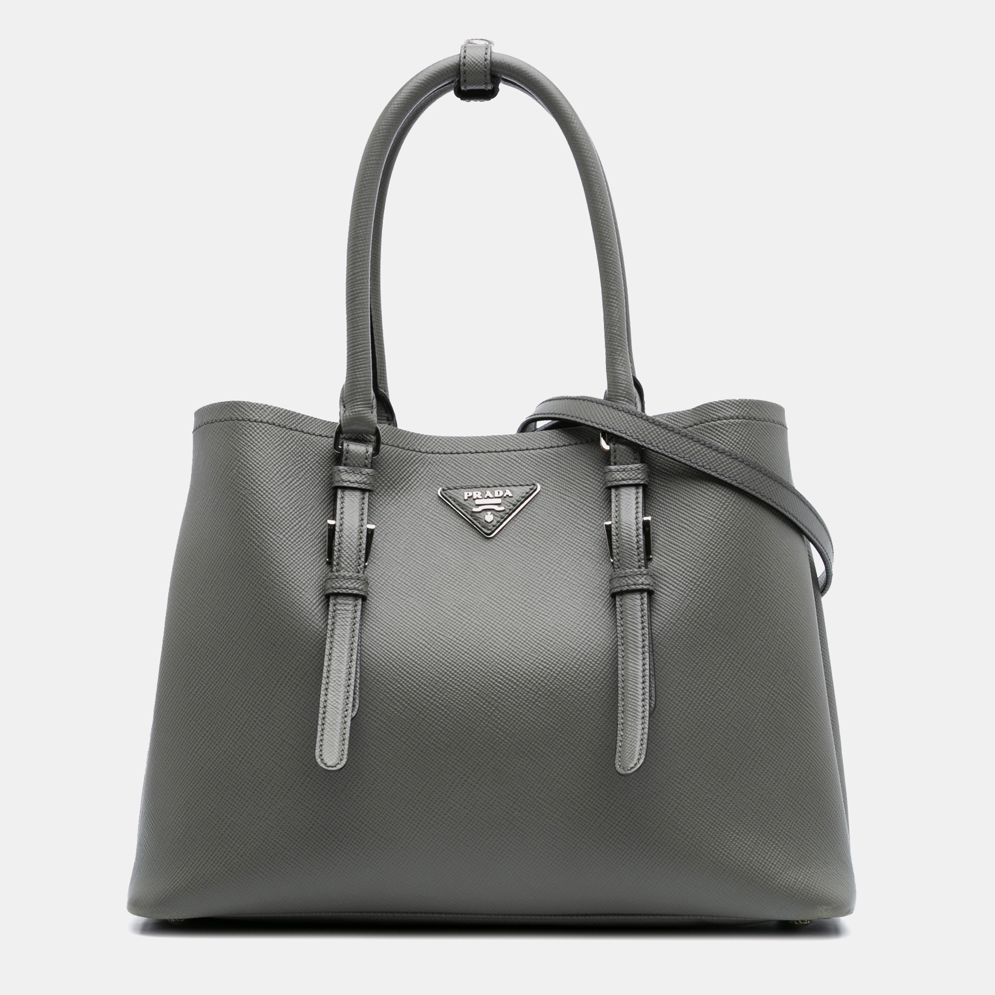 Prada Grey Medium Saffiano Cuir Double Satchel - Prada - Modalova