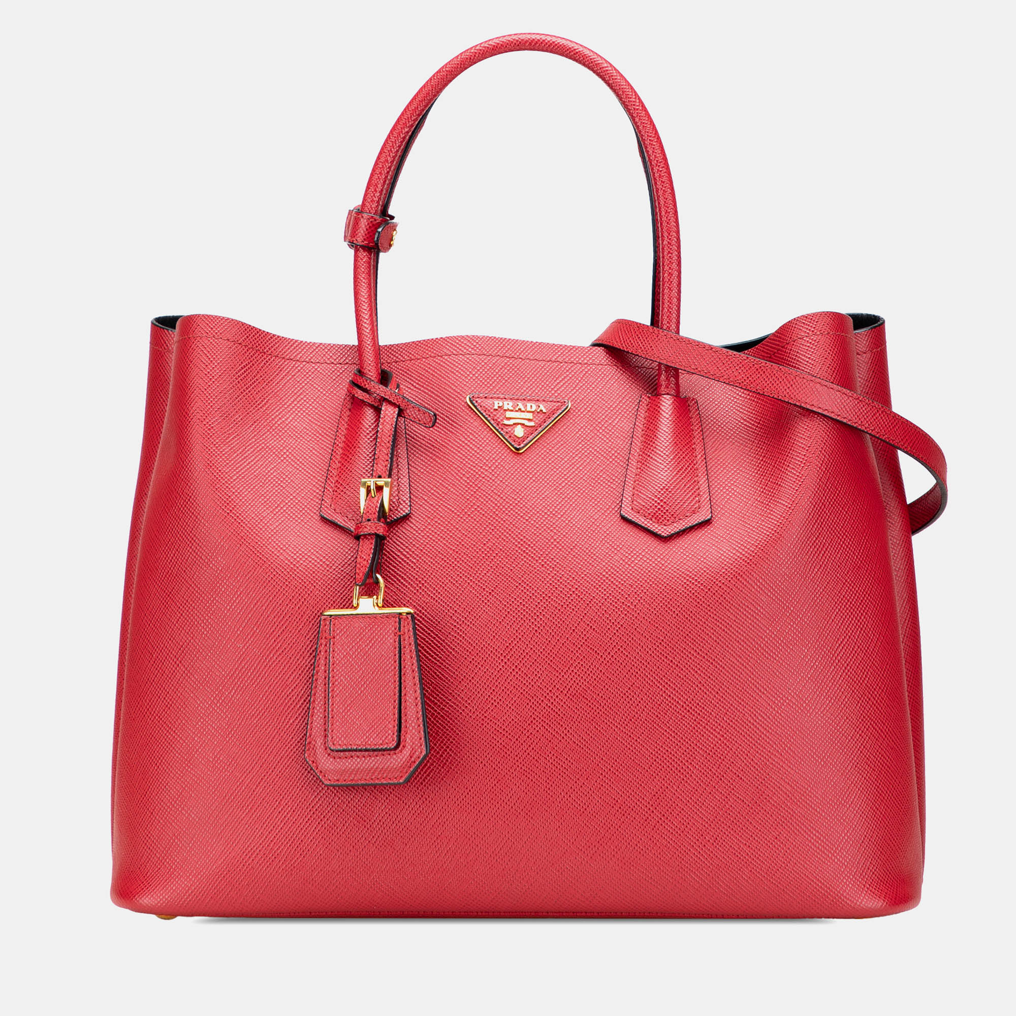 Prada Red Medium Saffiano Cuir Double Satchel - Prada - Modalova