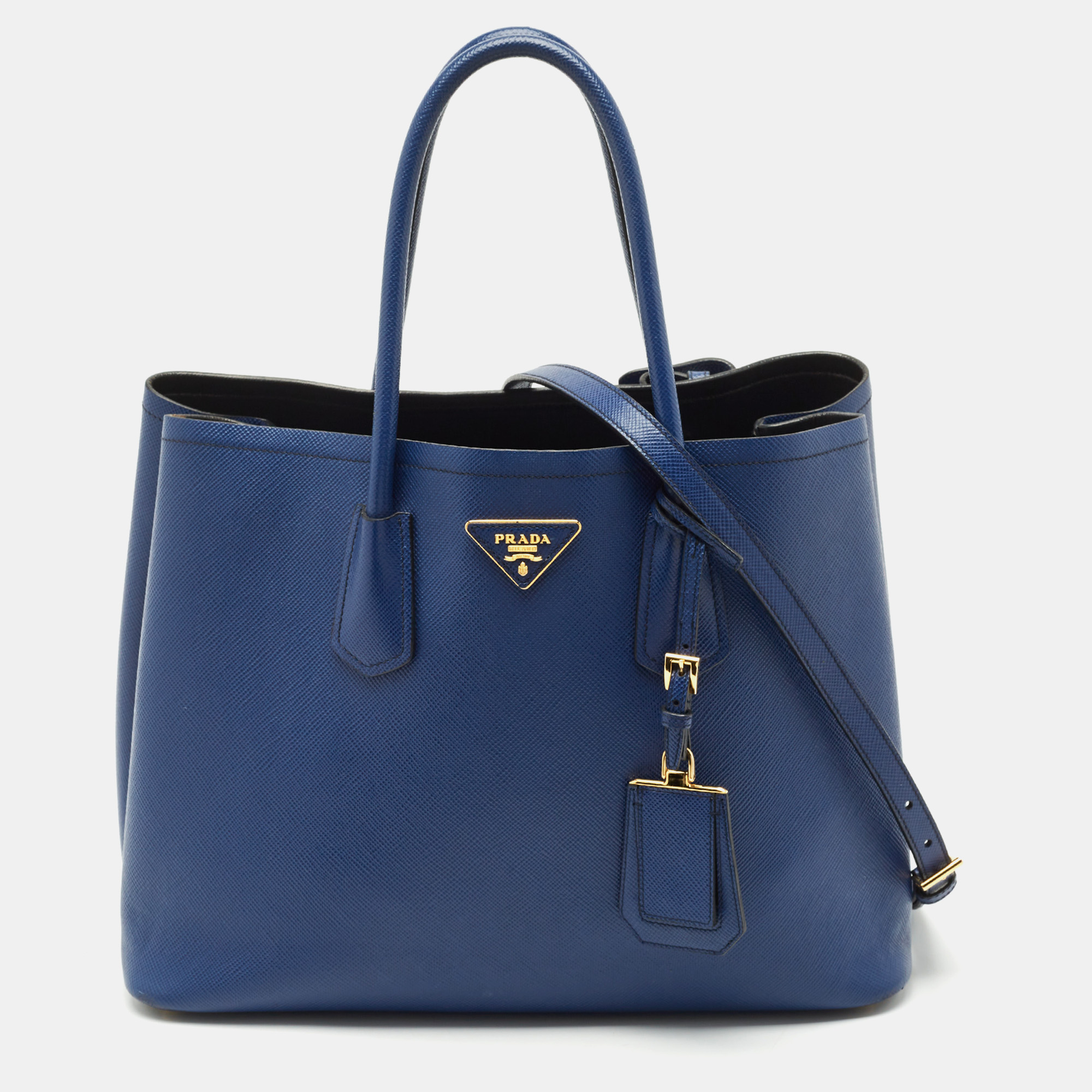 Prada Navy Blue Saffiano Cuir Leather Double Handle Tote - Prada - Modalova