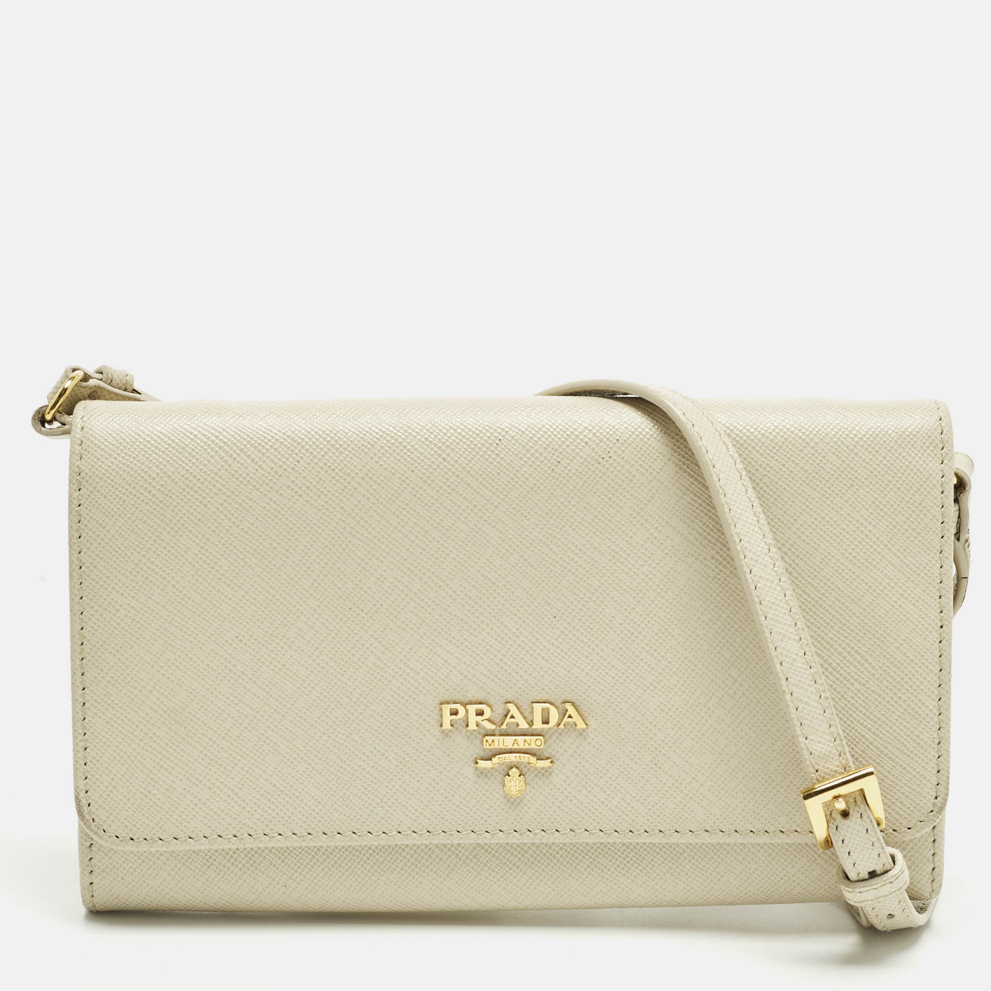 Prada Cream Saffiano Leather Crossbody Wallet On Strap
Prada Cream Saffiano Leather Crossbody Wallet On Strap