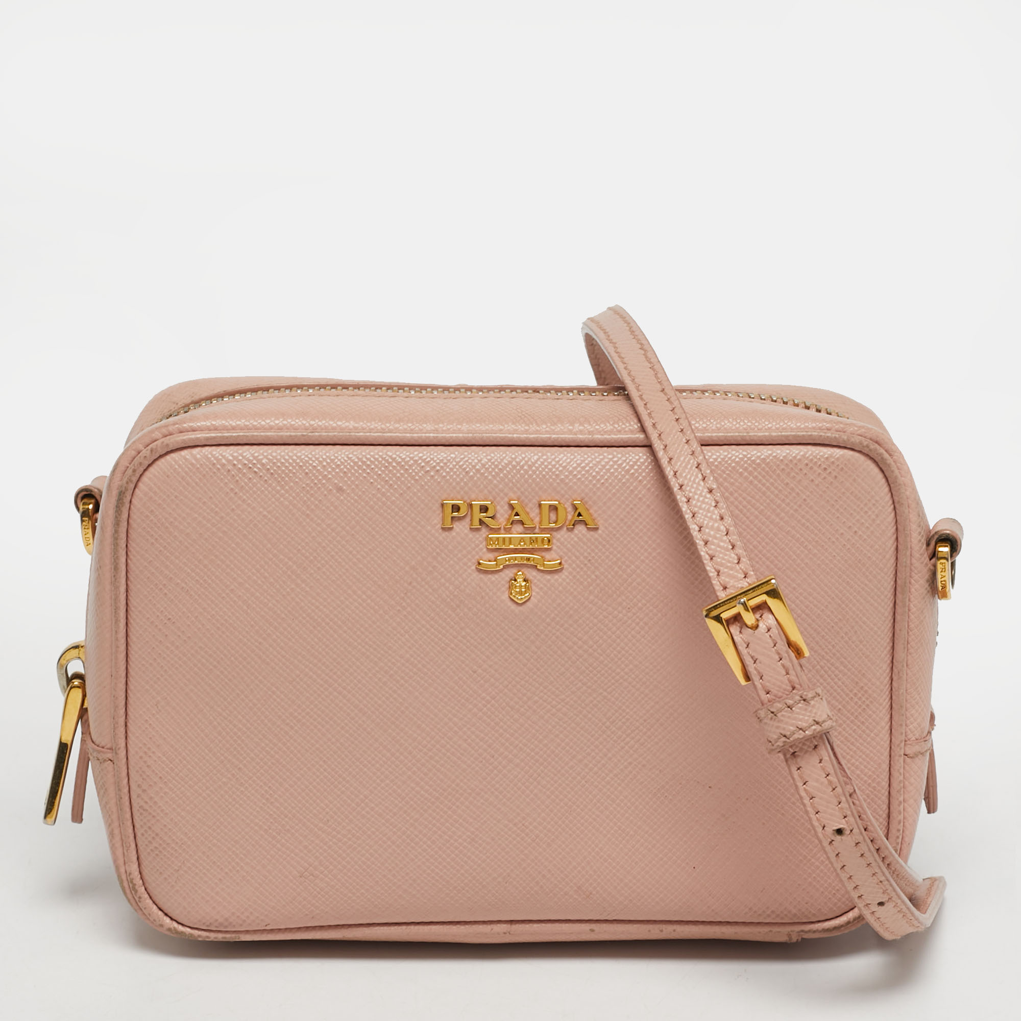 Prada Pink Saffiano Leather Mini Crossbody Bag
Prada Pink Saffiano Leather Mini Crossbody Bag
