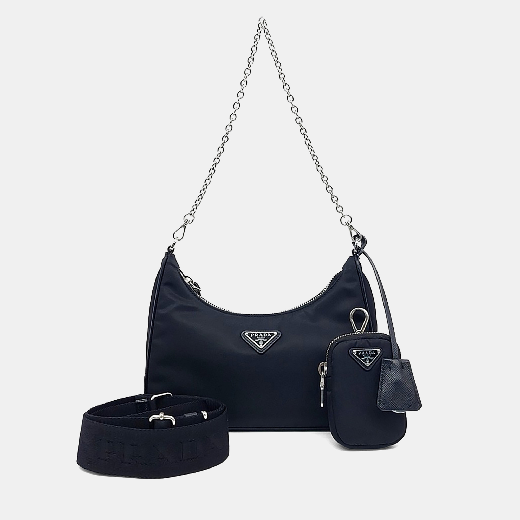 Prada Black Nylon Re-Nylon Tessuto Chain Strap Hobo Bag
Prada Black Nylon Re-Nylon Tessuto Chain Strap Hobo Bag