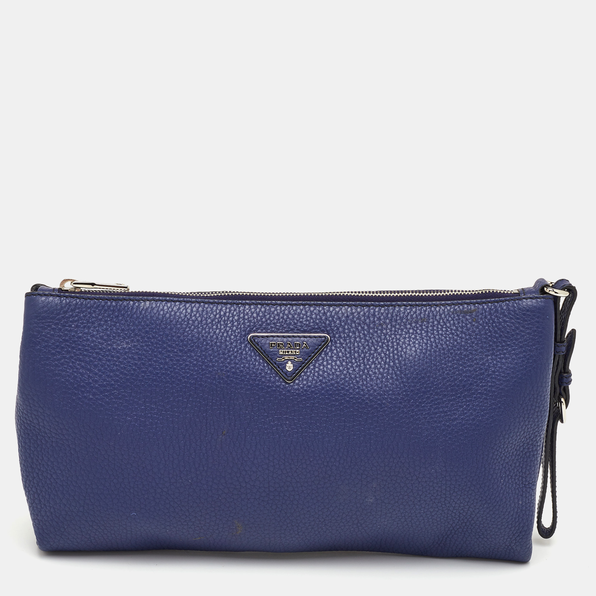 Prada Blue Daino Leather Wristlet Pouch
Prada Blue Daino Leather Wristlet Pouch