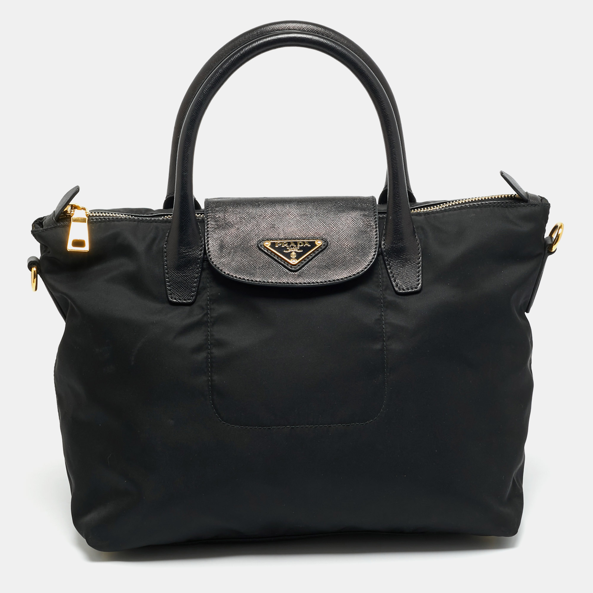 Prada Black Nylon and Saffiano Leather Zip Satchel
Prada Black Nylon and Saffiano Leather Zip Satchel