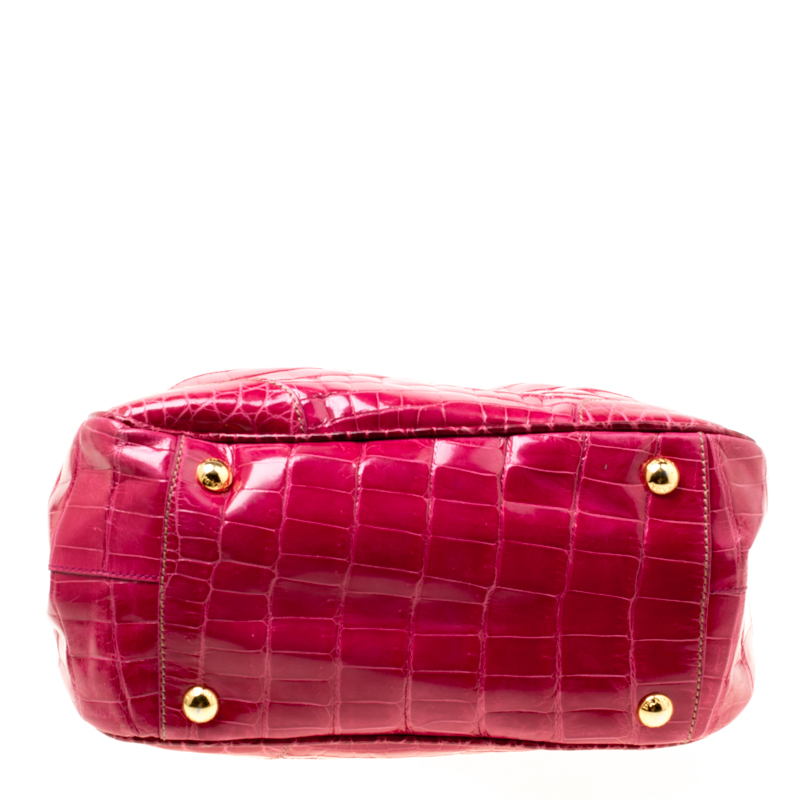 Prada Pink Crocodile Frame Top Handle Bag