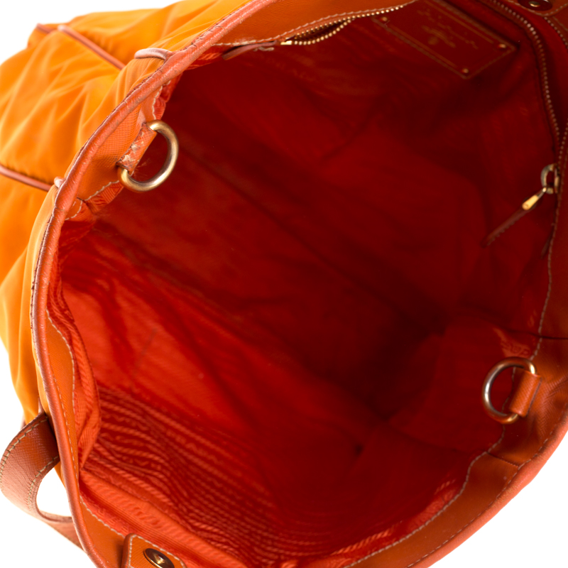 Prada Orange Nylon And Leather Lasercut Logo Tote