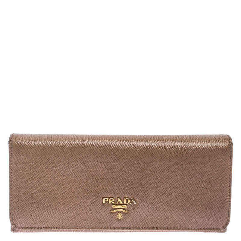Image of Prada Beige Saffiano Leather Continental Flap Wallet