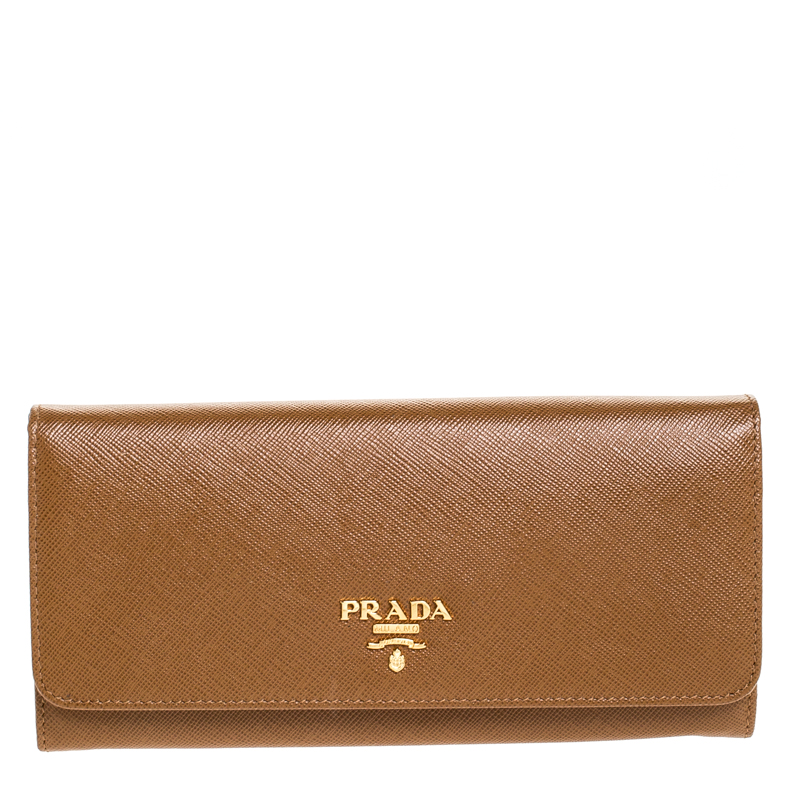 Prada Brown Saffiano Leather Flap Continental Wallet Prada The Luxury