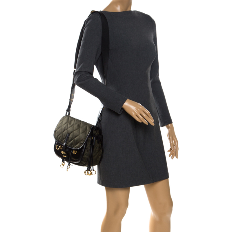 Prada Olive Green/Black Nylon and Leather Passaminiere Hunting Shoulder Bag
Prada Olive Green/Black Nylon and Leather Passaminiere Hunting Shoulder Bag