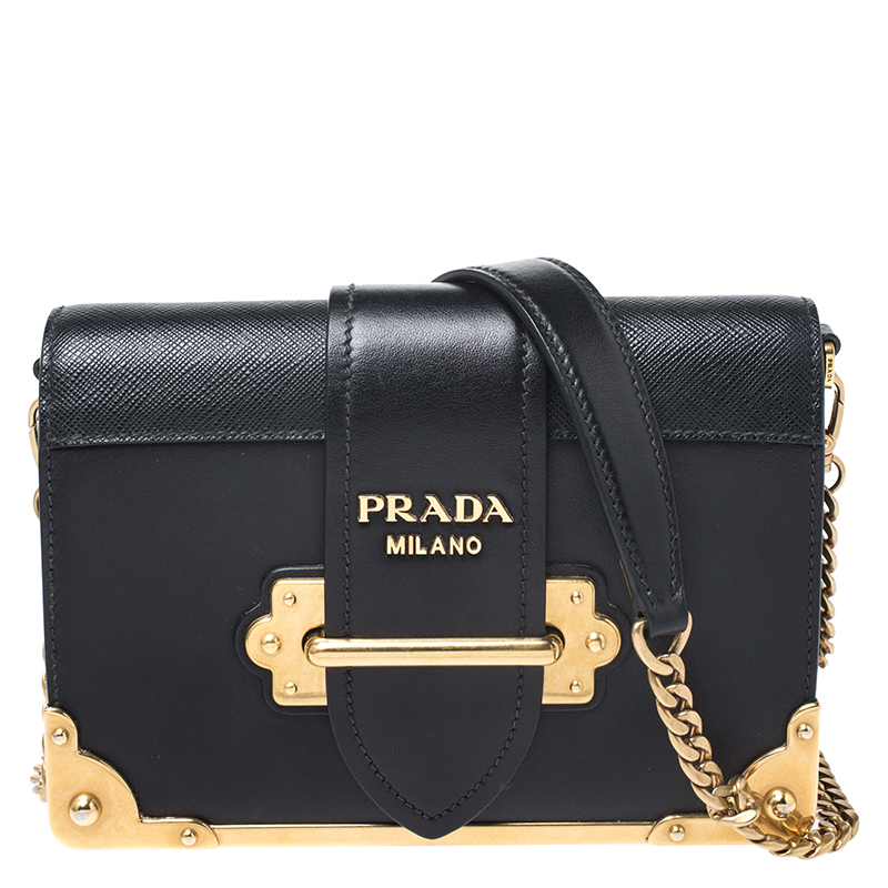 Prada Black Saffiano Leather Cahier Shoulder Bag